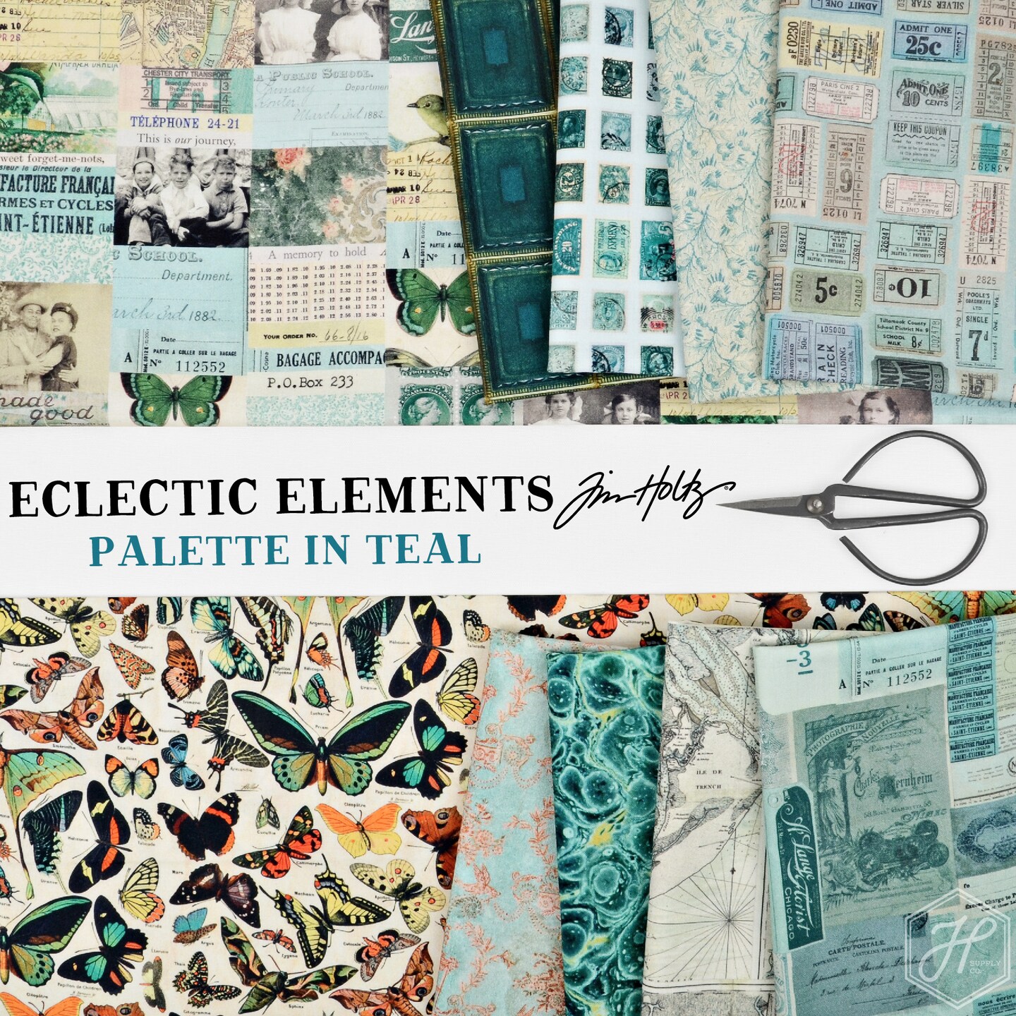Eclectic Elements Palette Fat Quarter Bundle in Teal by Tim Holtz for Free Spirit (FB4FQTH.TEAL)