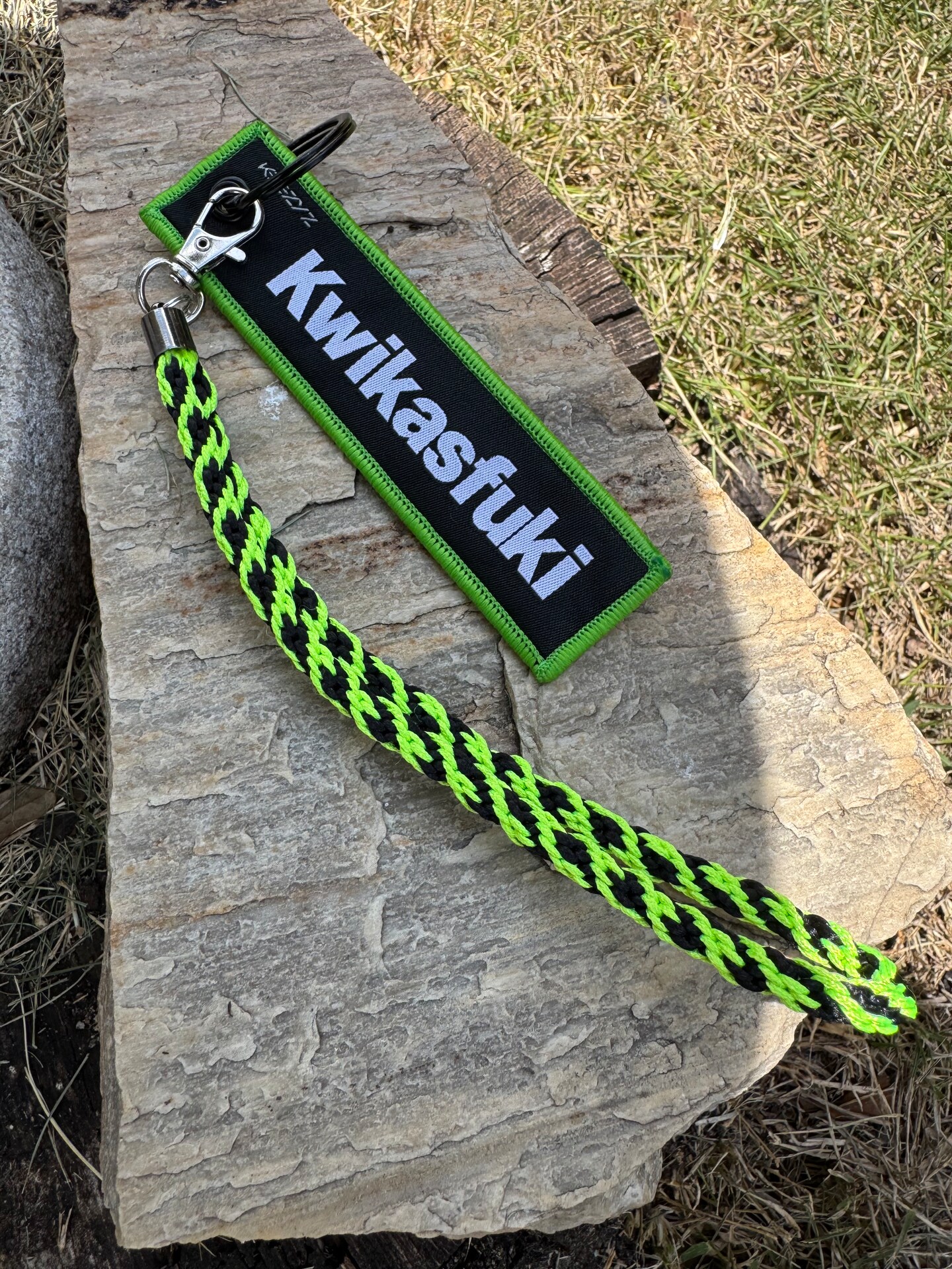 Motorcycle Keychain Lanyard KwikAF Neon Green and Black Biker