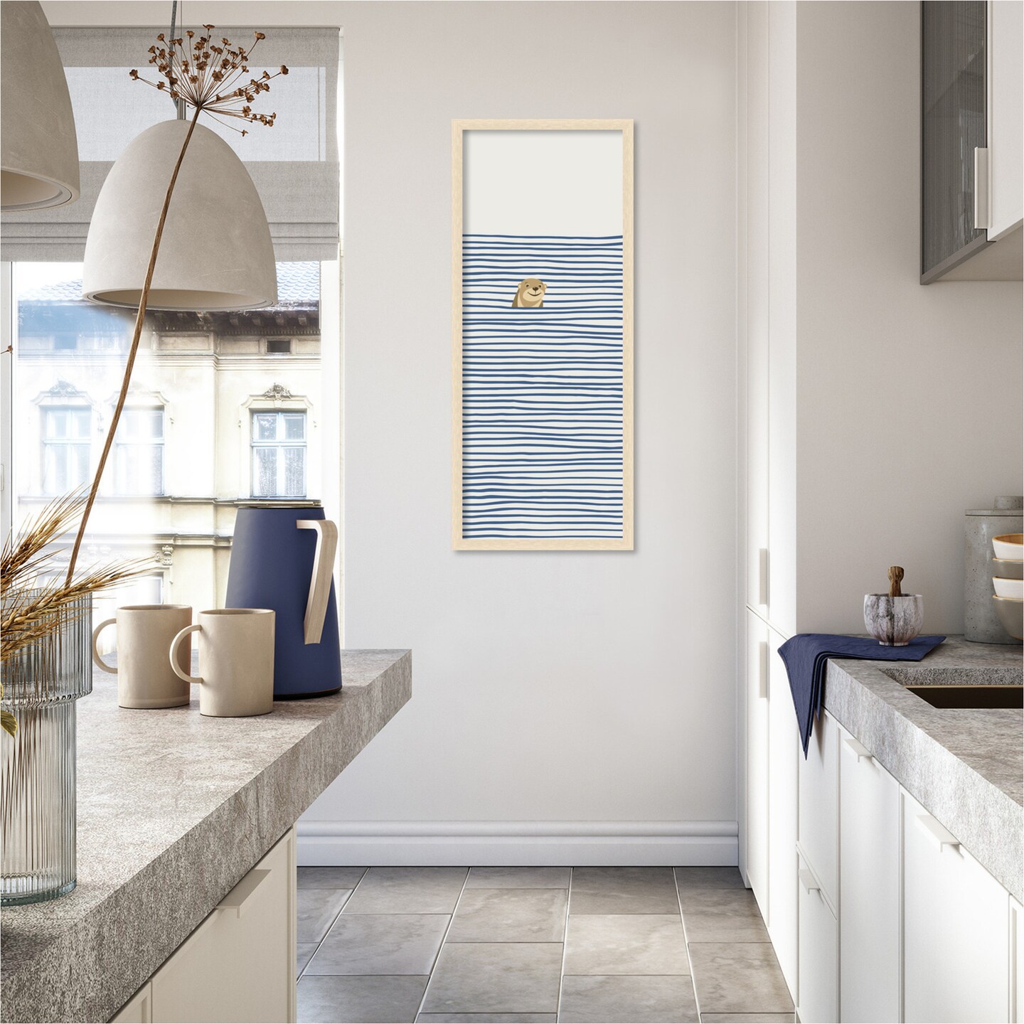 Amanti Art Framed Fabric Pinboard 18 x 42 Otter in the Waves Printed Bulletin Board for Use as a Vision Board or Wall Organization