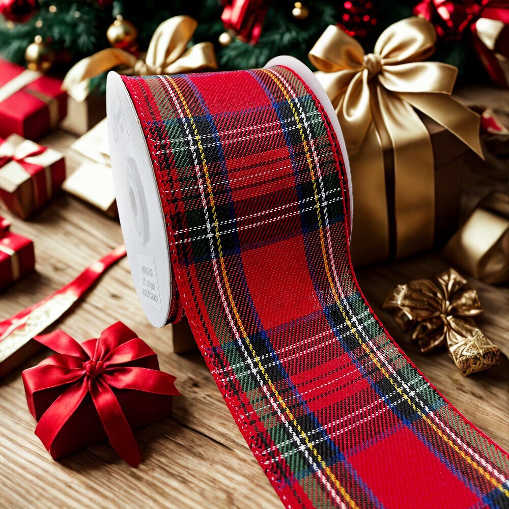 Designer&#x2019;s Shop WR 63-5187 Holiday Tartan Plaid Wired edge ribbon 2.5&#x201D; x 10 yard For DIY crafting, Home D&#xE9;cor, tree wreath decorating