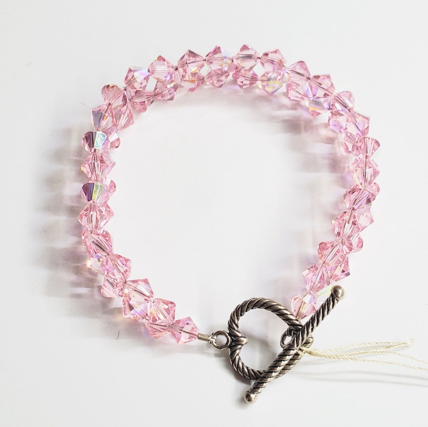 Handmade Luscious Pink Swarovski Crystal Wire Woven Sterling