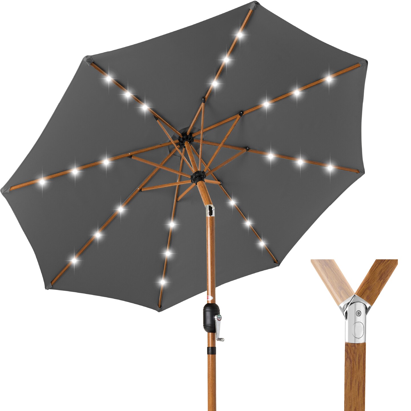 Best Choice Products 10ft Solar LED Lighted Outdoor Woodgrain Pattern Steel Market Patio Umbrella