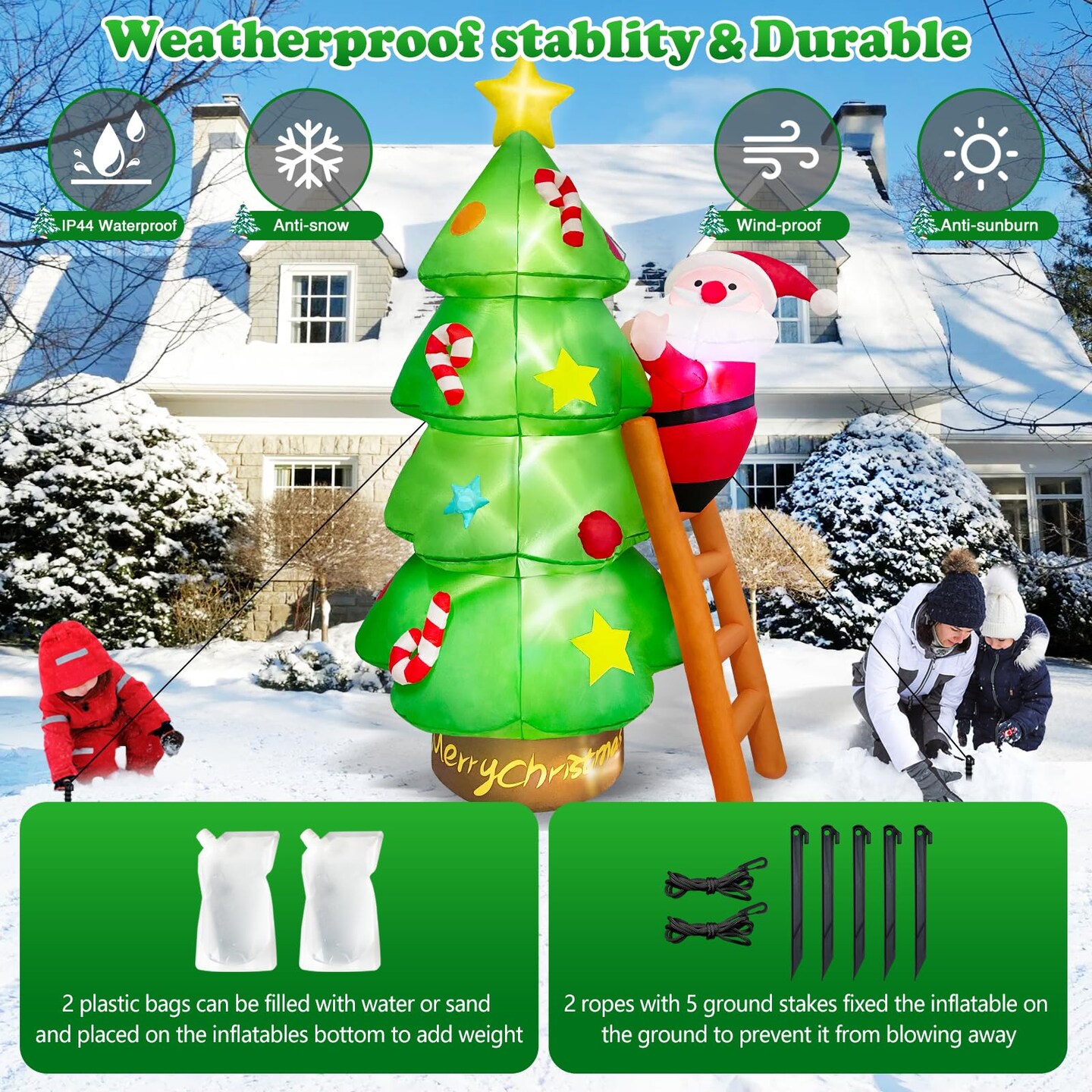 7 FT Christmas Inflatable Tree with Santa Claus Outdoor Decorations, Christmas Inflatables Tree Blow Up Yard Decoration Build-in LEDs Lighted D&#xE9;cor for Xmas Holiday Outside Garden Lawn Patio