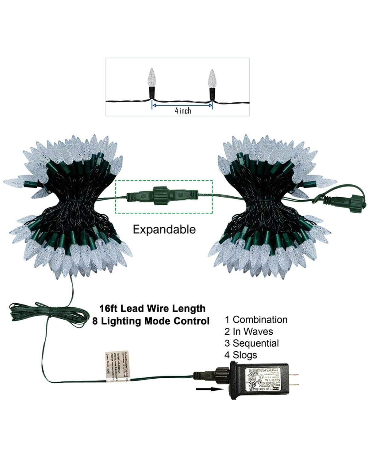 C6 Christmas String Lights, 100 LED 33ft Fairy Lights with 29V Safe Adaptor, Indoor Outdoor 8 Lighting Modes for Patio Xmas Tree Wedding Party Decor, Multicolor