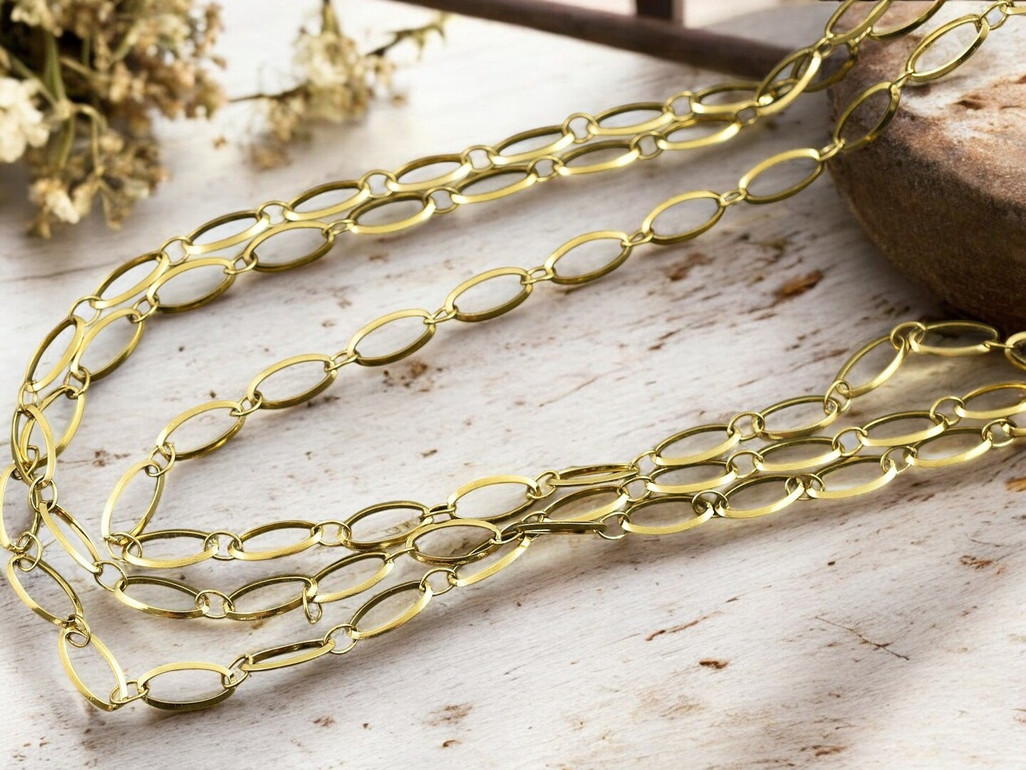 9x5mm 18K Gold Plated 304 Stainless Steel Soldered Oval Paperclip Chain (1ft)