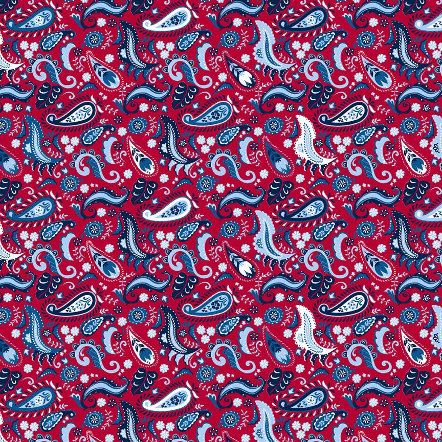 Fabric P & B Textiles Dark Red Patriotic Paisley Patriotic Minis by the Quarter Yard PMIN6056-DR