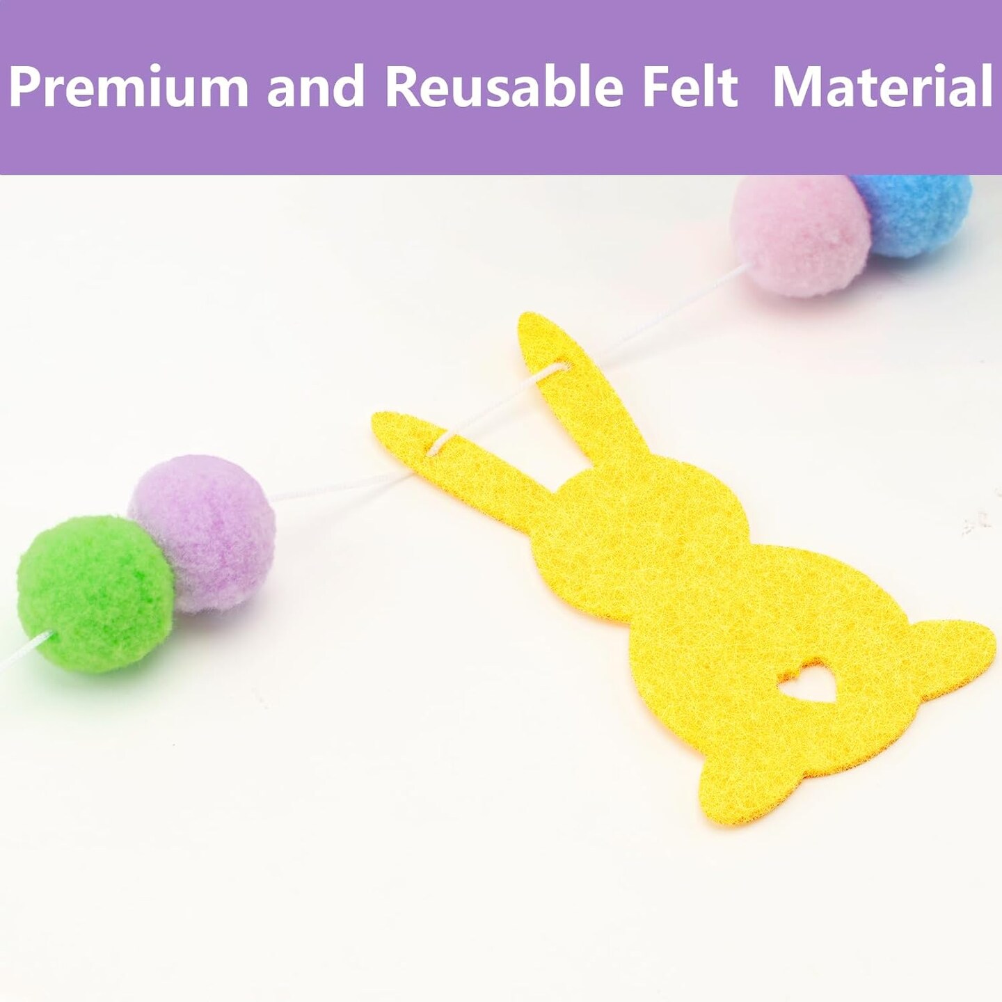 Happy Easter Garlands – Prestrung Felt Bunny & “Happy Easter” Banners for Mantle, Fireplace, Wall & Outdoor Spring Decor