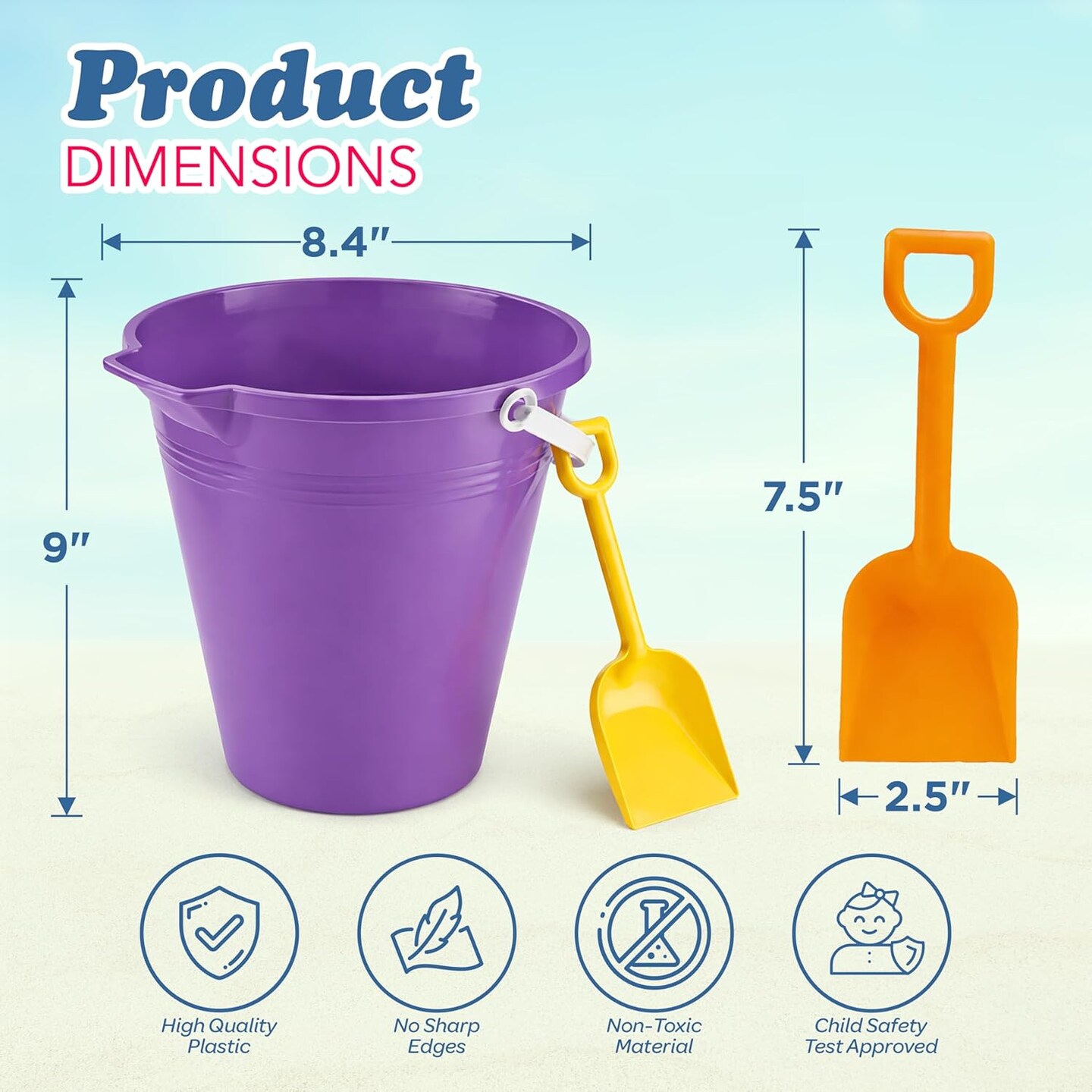 4E's Novelty 12 Pack Large Sand Bucket with Shovel – 9" Beach Bucket Set for Sand Castle Toys & Beach Essentials for Vacation