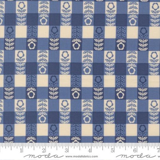 The Henhouse Flower Plaid Checks and Plaids Gingham Cobalt Cotton Fabric by the Yard