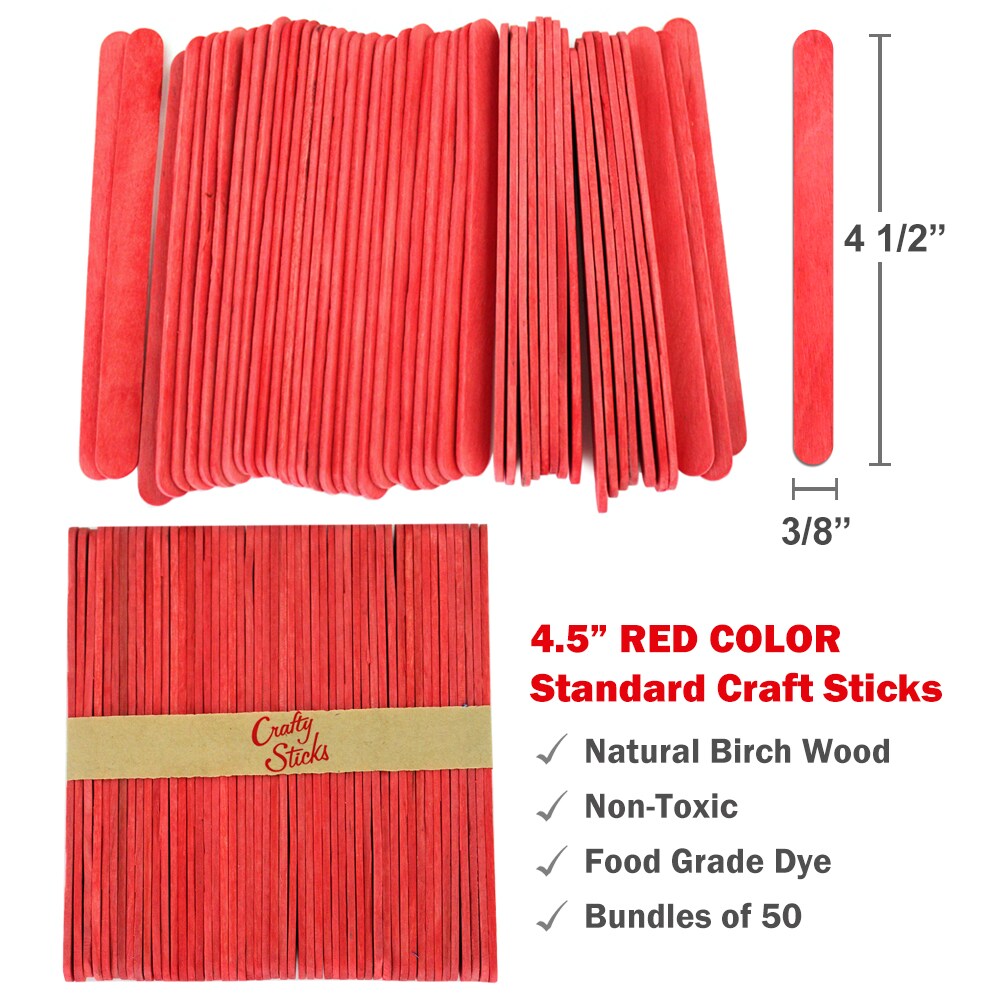 CraftySticks Colored Wood Craft Sticks 4.5 Inch, Red Orange Yellow Green Blue Purple White Black Pink Brown Popsicle Sticks