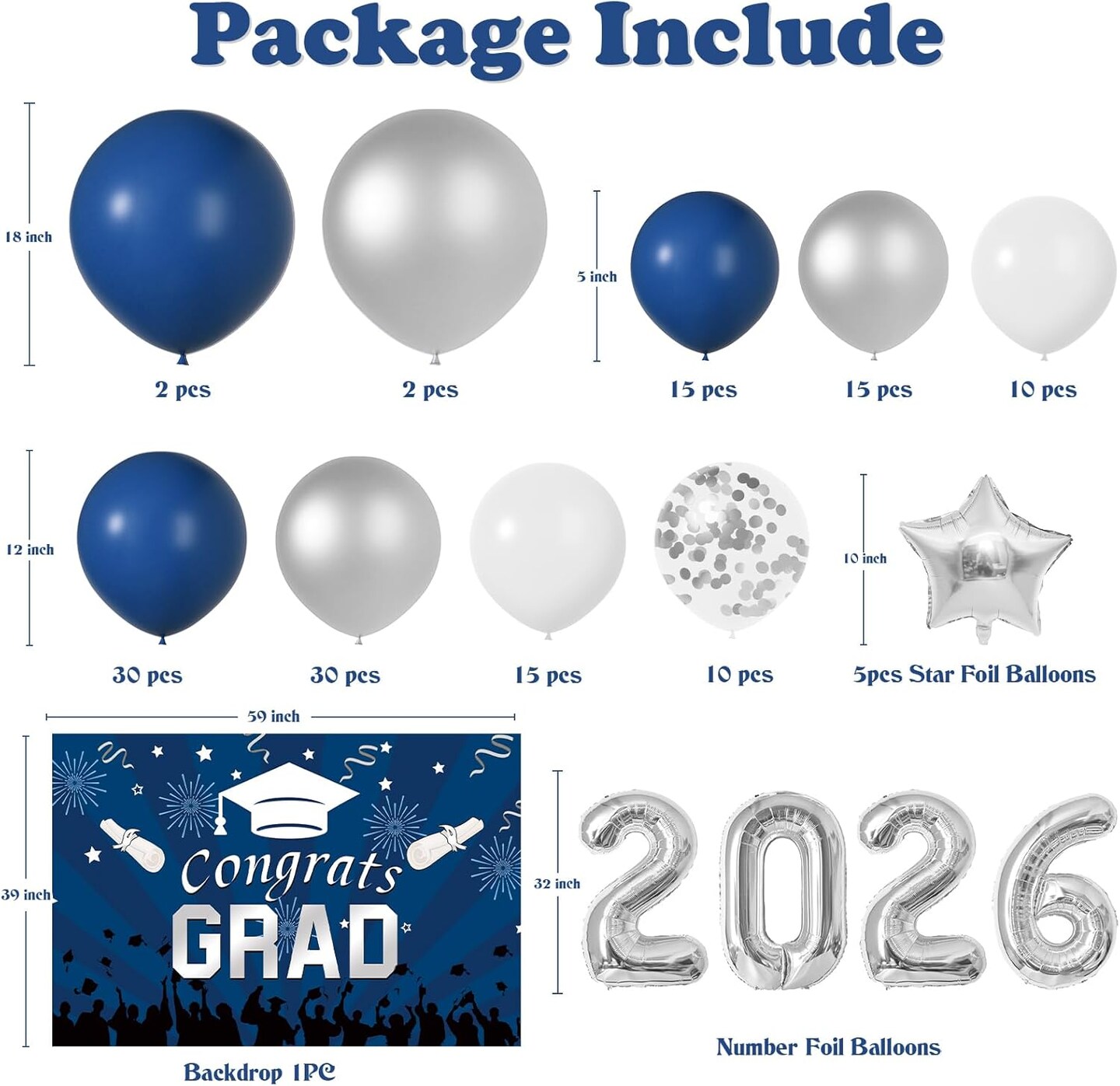 Graduation Decorations Class Of 2026: Navy Blue and Silver Graduation Decorations 2026 Graduation Balloons Arch Kit Congrats Grad Backdrop Party Supplies for High School & College Celebrations
