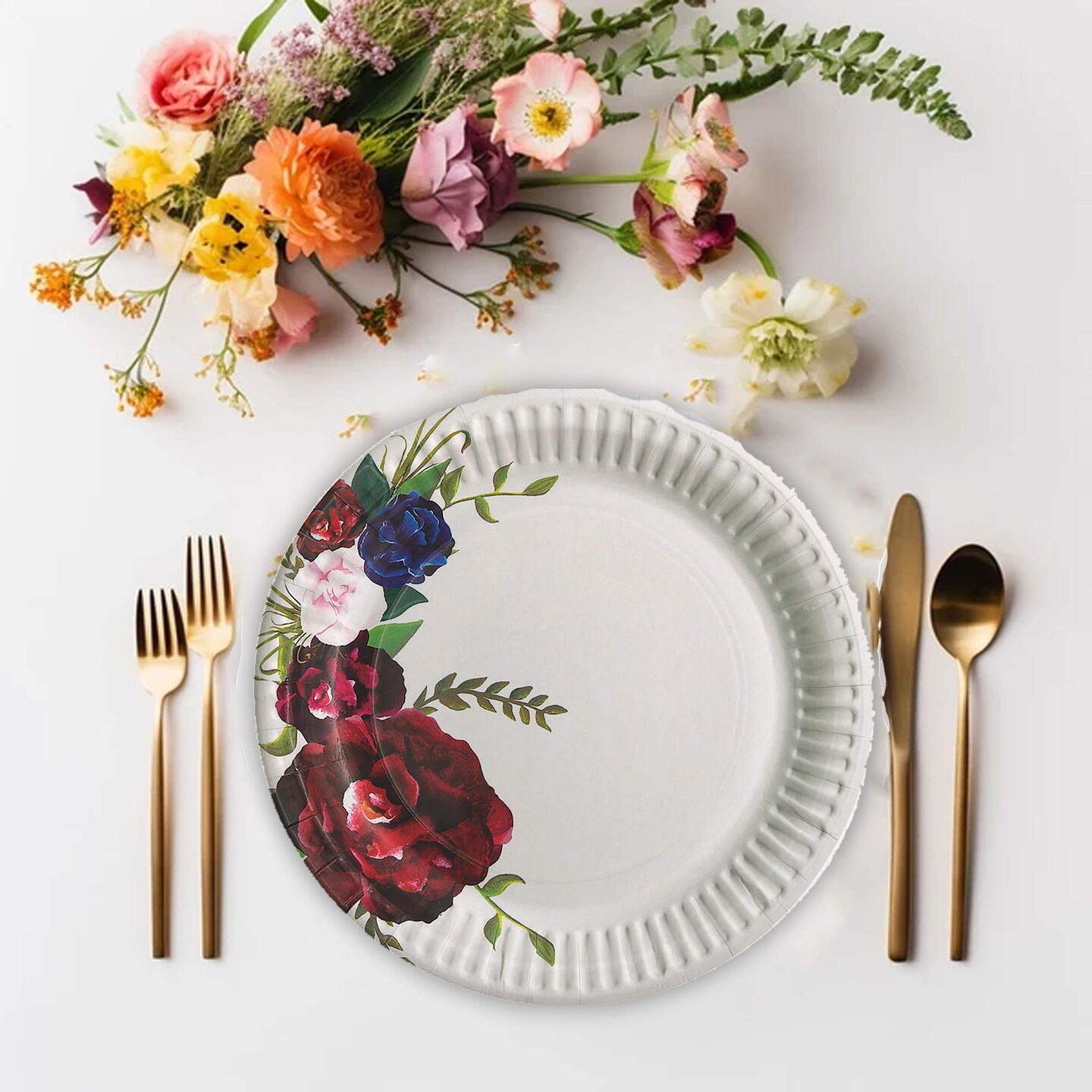 8 Ct. Navy &#x26; Red Floral Paper Dessert Plates Elegant Wedding &#x26; Shower Tableware 7&#x22;