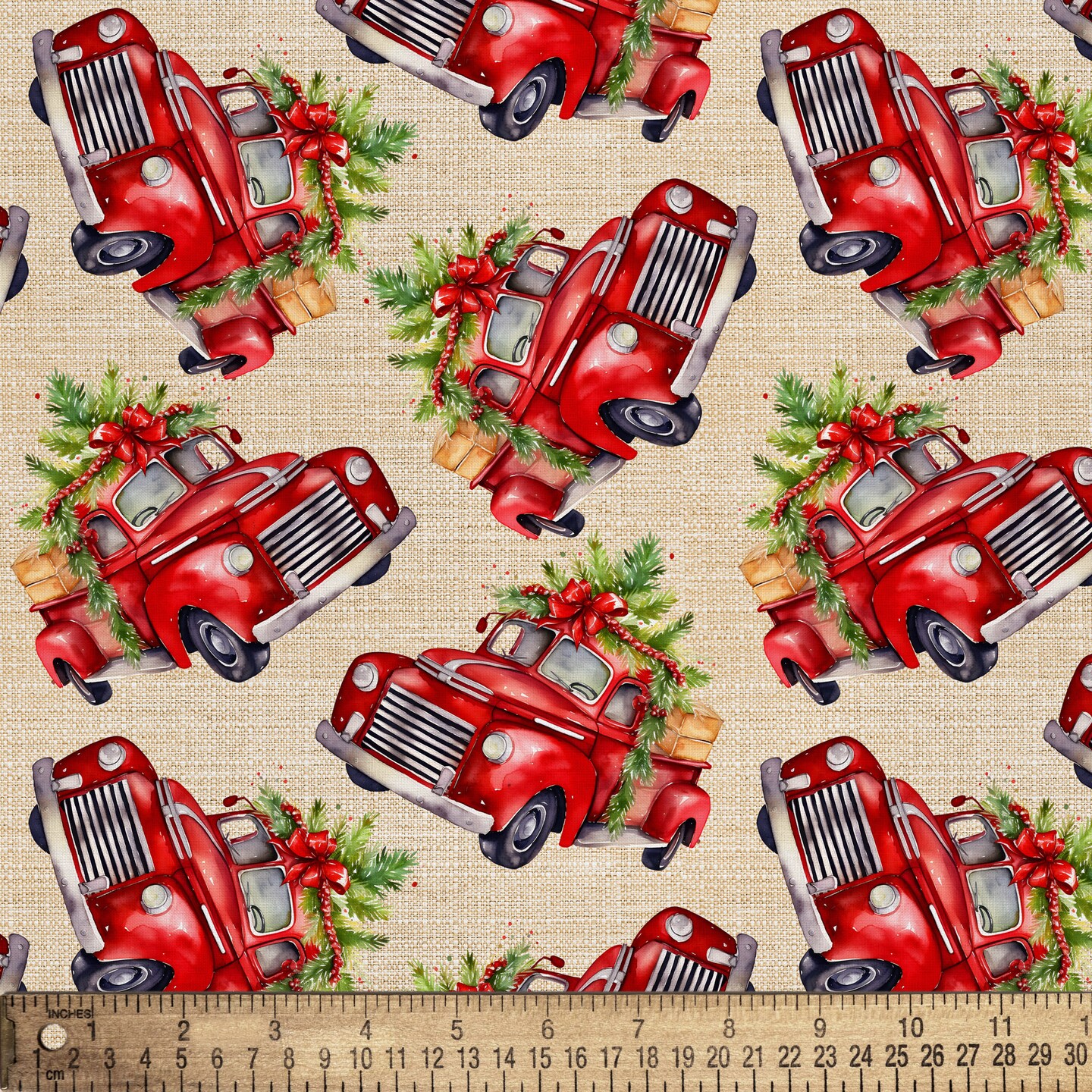 DAVID TEXTILES TOSSED CHRISTMAS TRUCKS MULTI 8 YD BOLT
