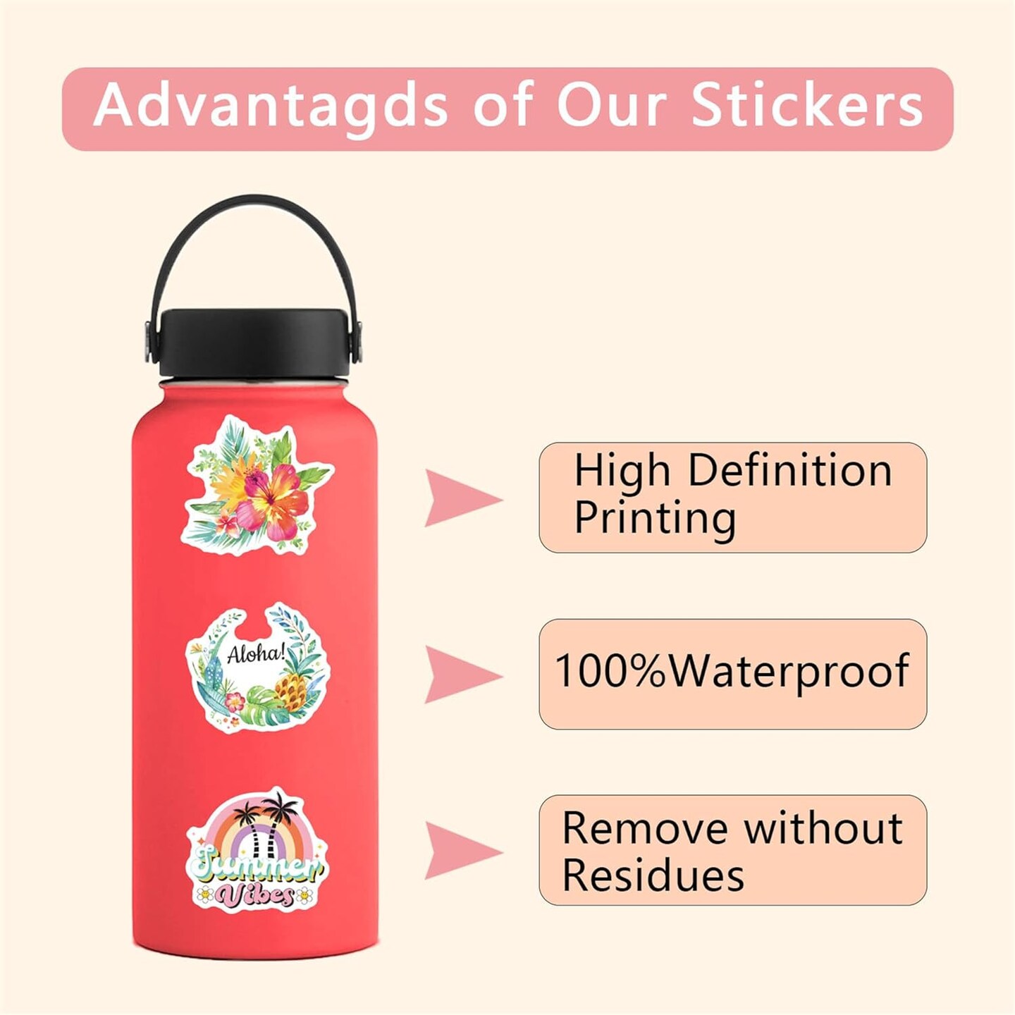 Tropical Stickers, 50PCs Cartoon Hawaii Scenery Vinyl Decals for Laptop