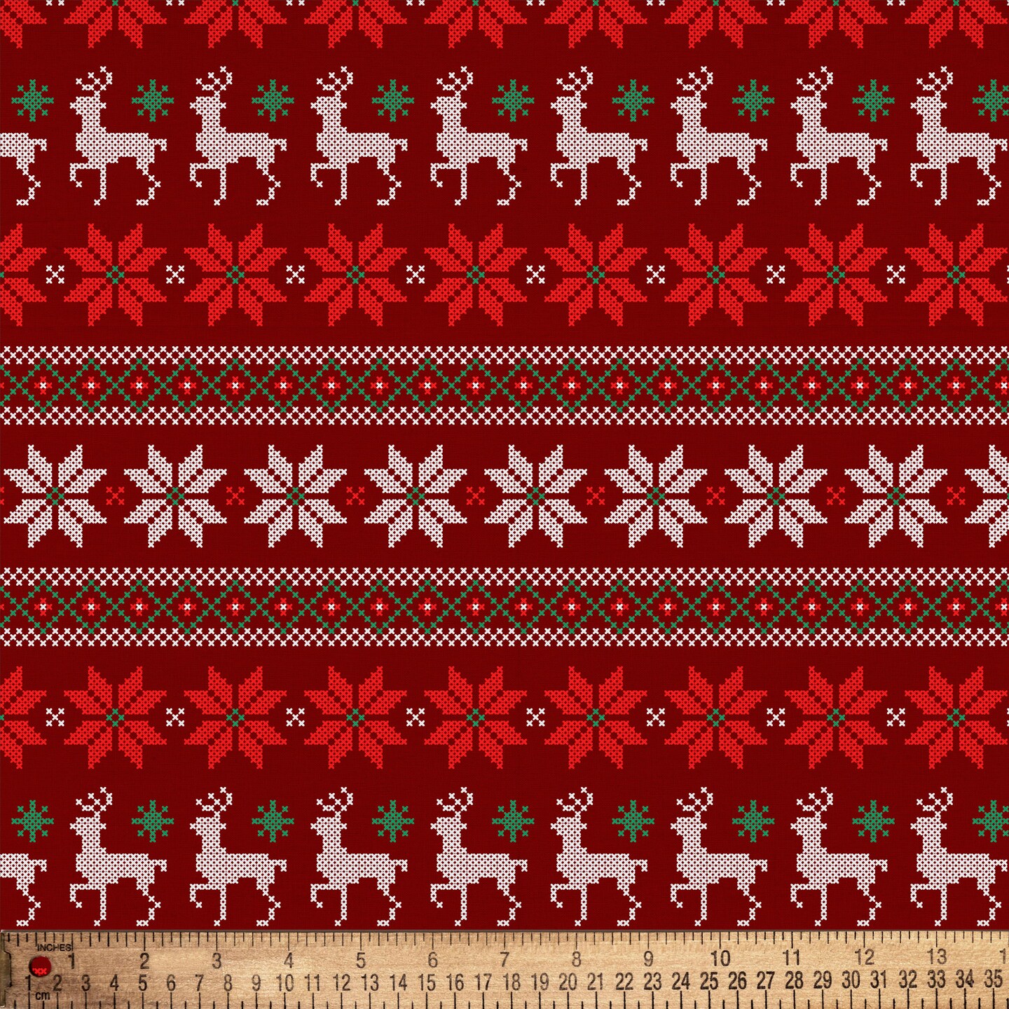 DAVID TEXTILES KNITTED REINDEER  RED 1 YD CUT