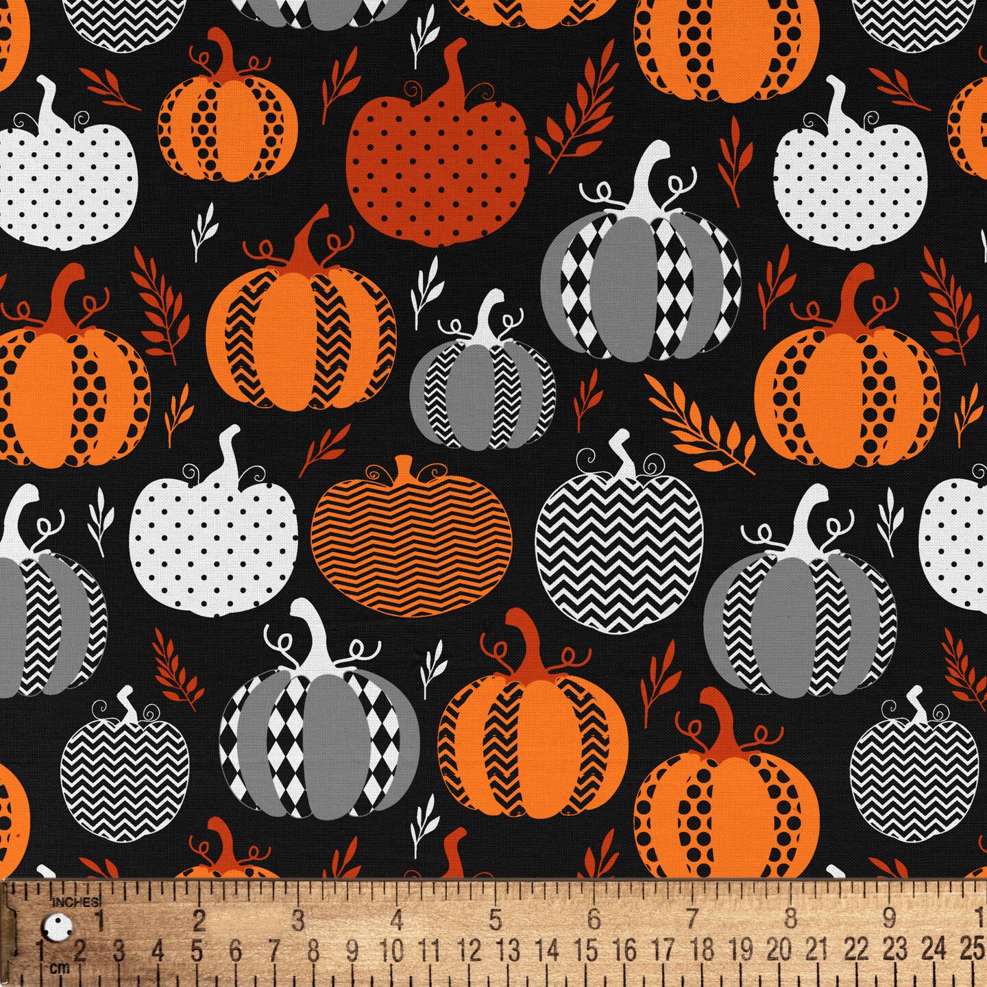 DAVID TEXTILES NIGHT OF PUMPKINS BLACK 1 YD CUT