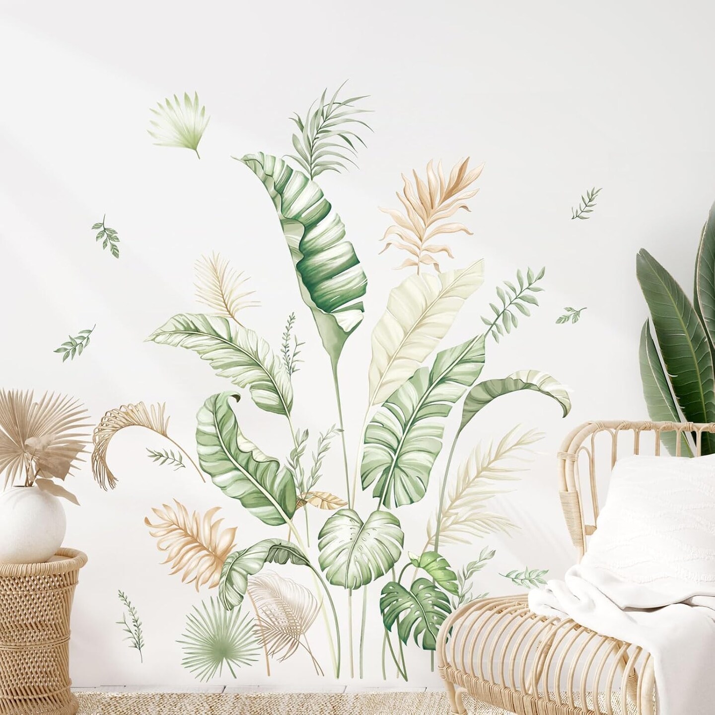 Boho Palm Leaves Wall Decals Green Tropical Plants Wall Stickers