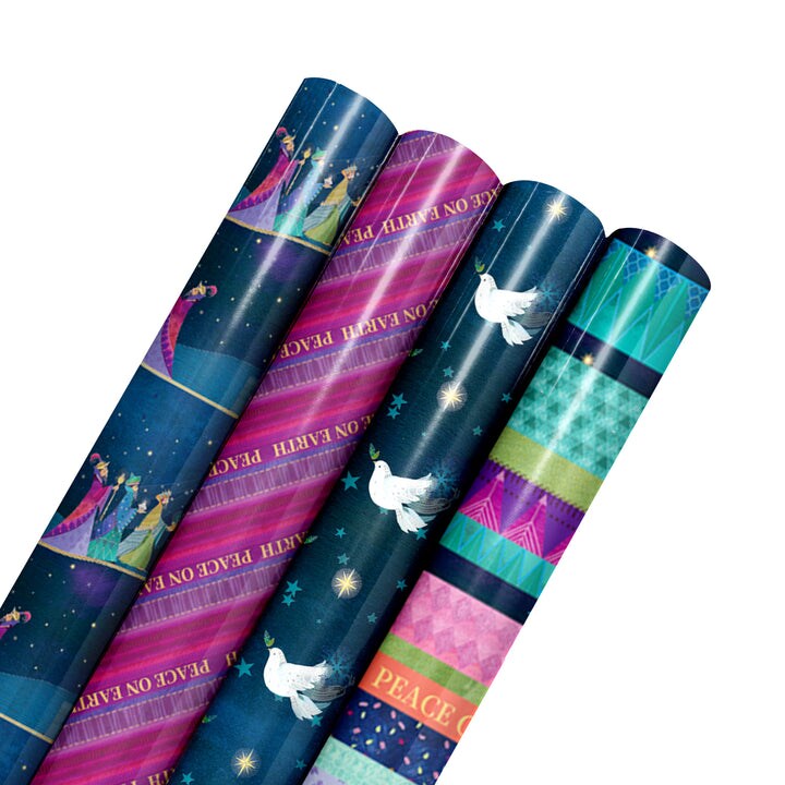 LaRibbons 30" x 10' Holiday Wrapping Paper Bundle (4-pack) | Peace on Earth