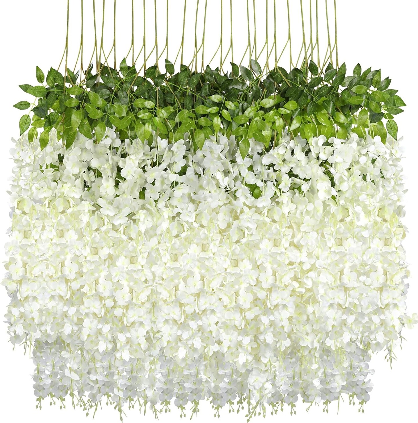 Wisteria Hanging Flowers 24 Pack Fake Flower Garland Artificial Wisteria Vines Decorations,White