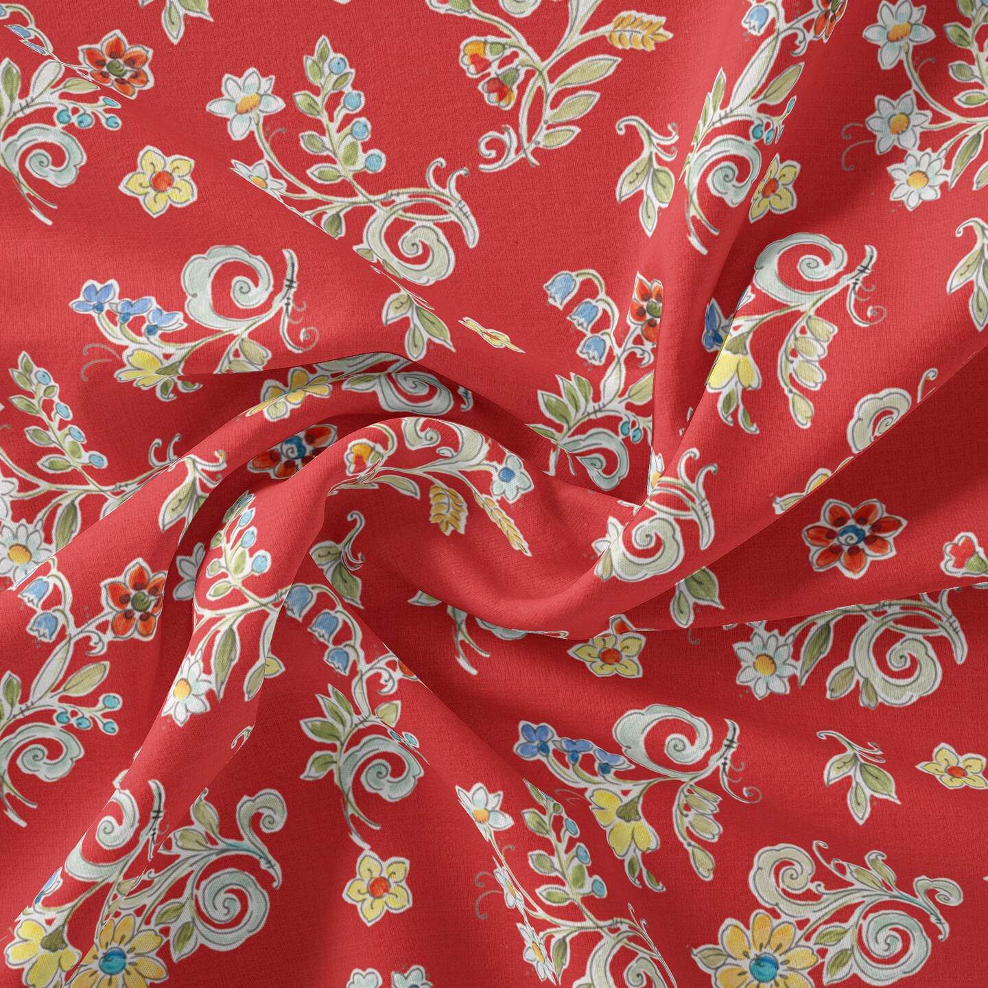 DAVID TEXTILES MORNING BLOOM DITSIES RED COTTON 1 YD CUT