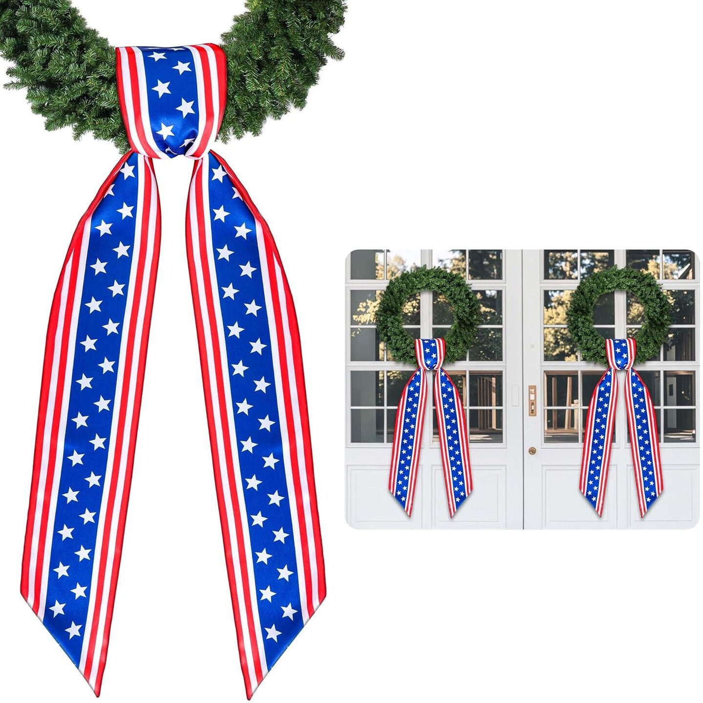 2 Pack Patriotic Wreath Sash for Front Door, 53" L x 3.4" W Red White and Blue Wreath Sash