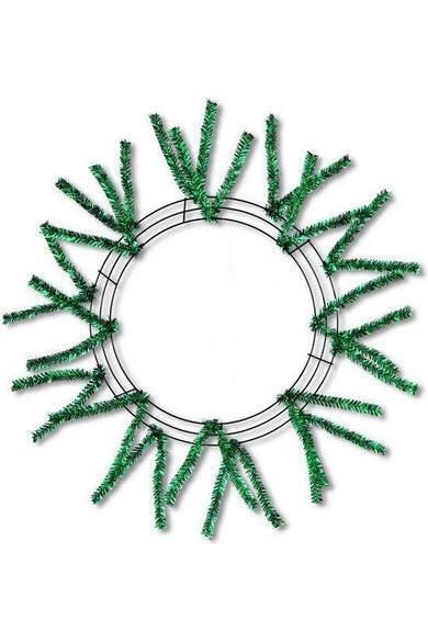 15-24&#x22; Tinsel Work Wreath Form: Emerald Green