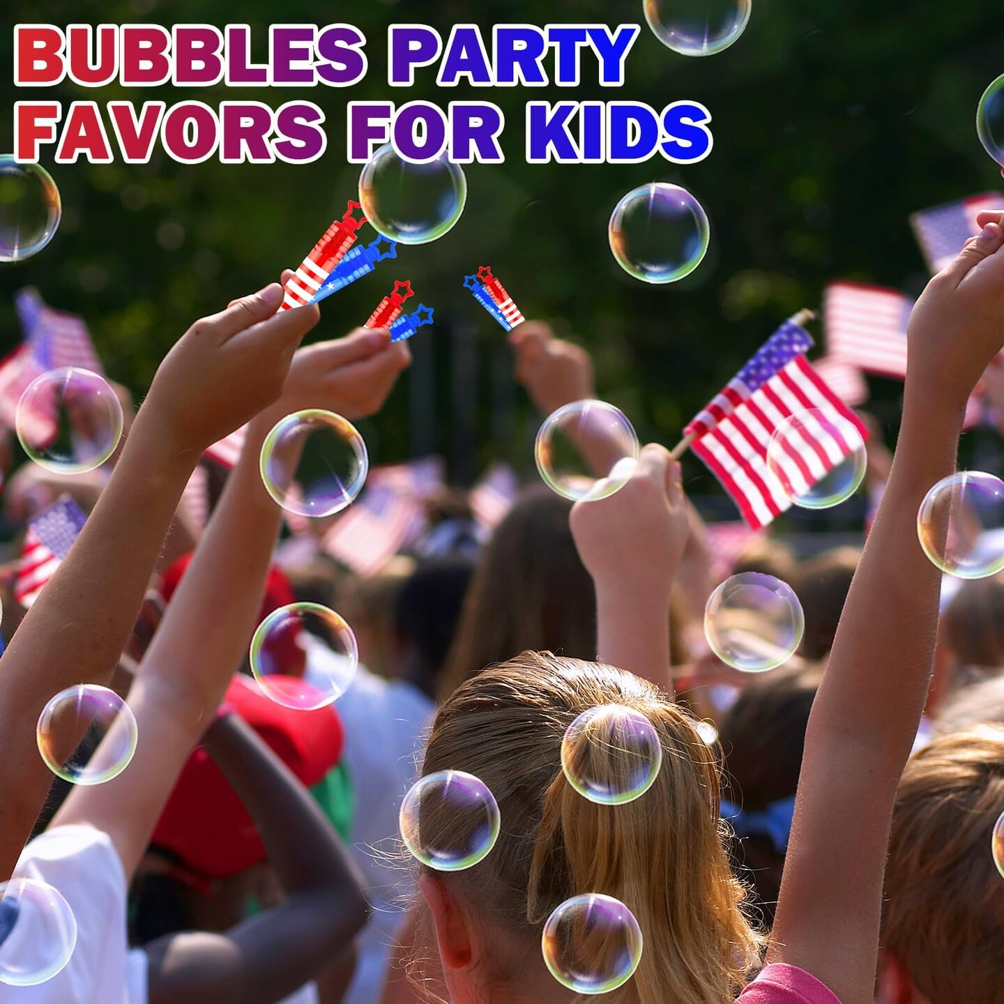 32 Pack 4th of July Bubbles Toys Gifts for Kids,Red White Blue Mini Bubble Wands for Toddlers,Goodie Bags Stuffers Party Favors,Classroom Games Activities Prizes Treats for Memorial Independence Day