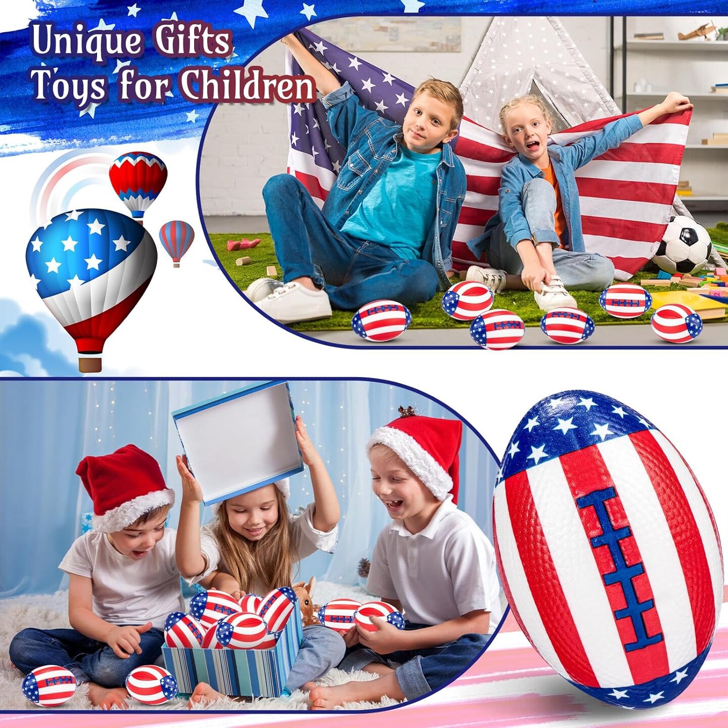 48 Pcs 4th of July Football Stress Ball 3.35 Inch Mini Independence Day Foam Patriotic Relief Toys