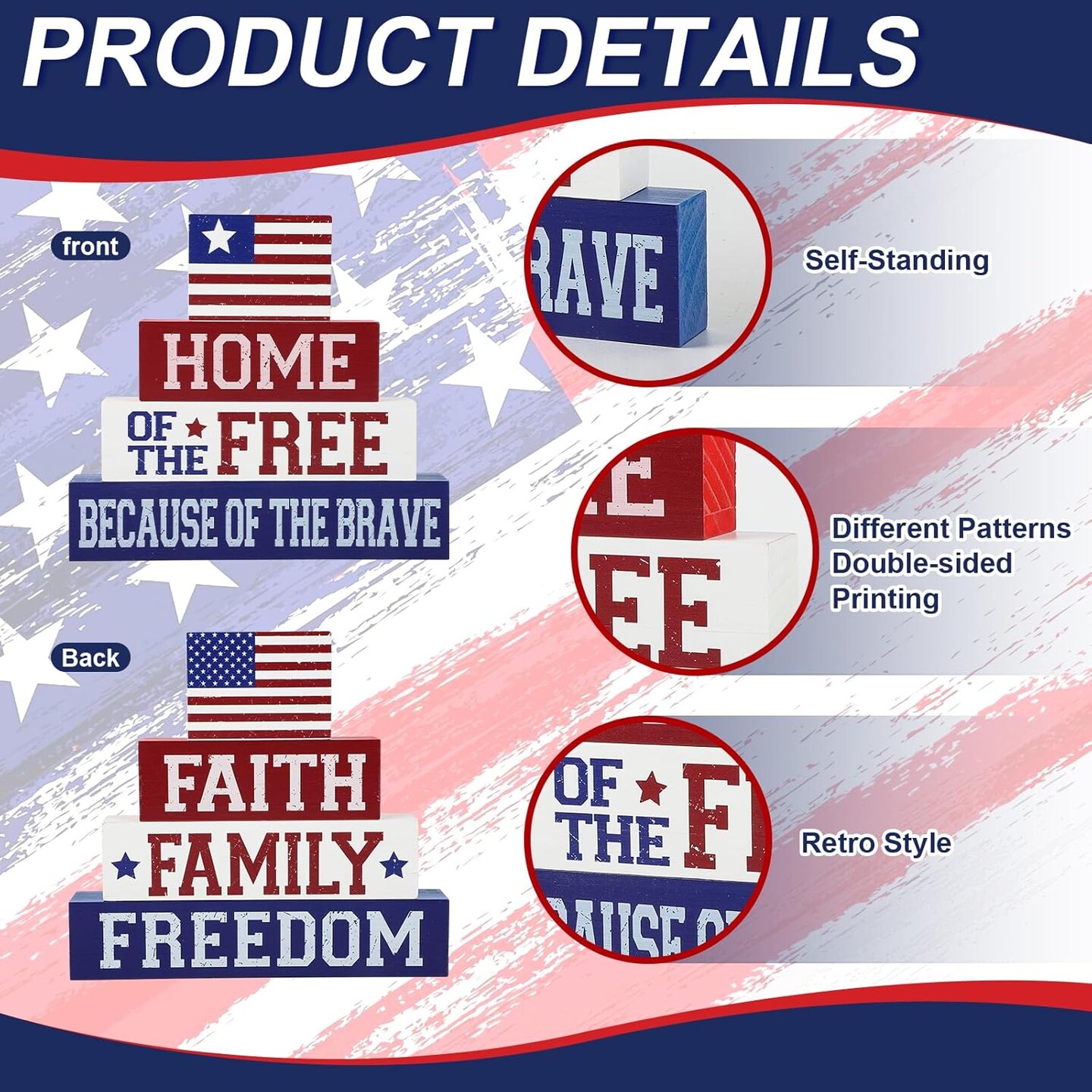 4th of July Decorations Table Sign Wood Patriotic Decorations