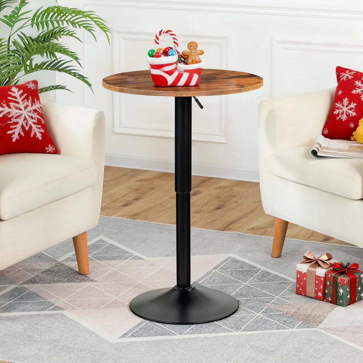 Brown Adjustable Bar Table, Round Bistro Table for Home and Cafe