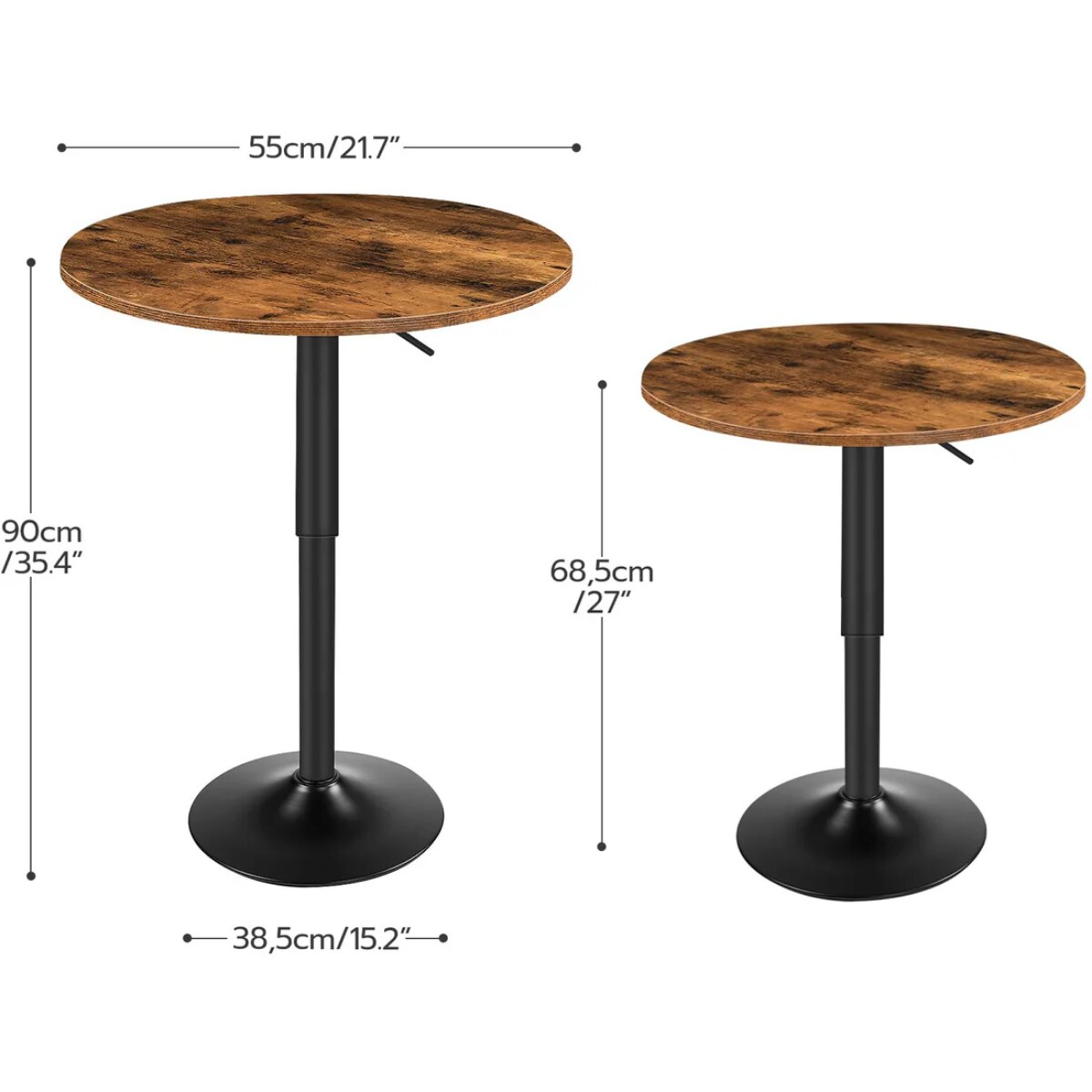 Brown Adjustable Bar Table, Round Bistro Table for Home and Cafe