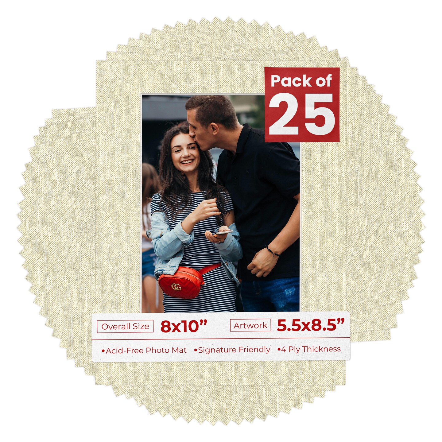 Off White Canvas Mat Board for 8x10 Frames - Fits 5.5x8.5 Photos