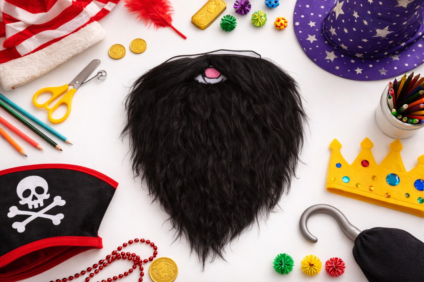 Black Costume Beard for Kids & Adults – Pirate, Wizard, Santa & Classroom Dress Up