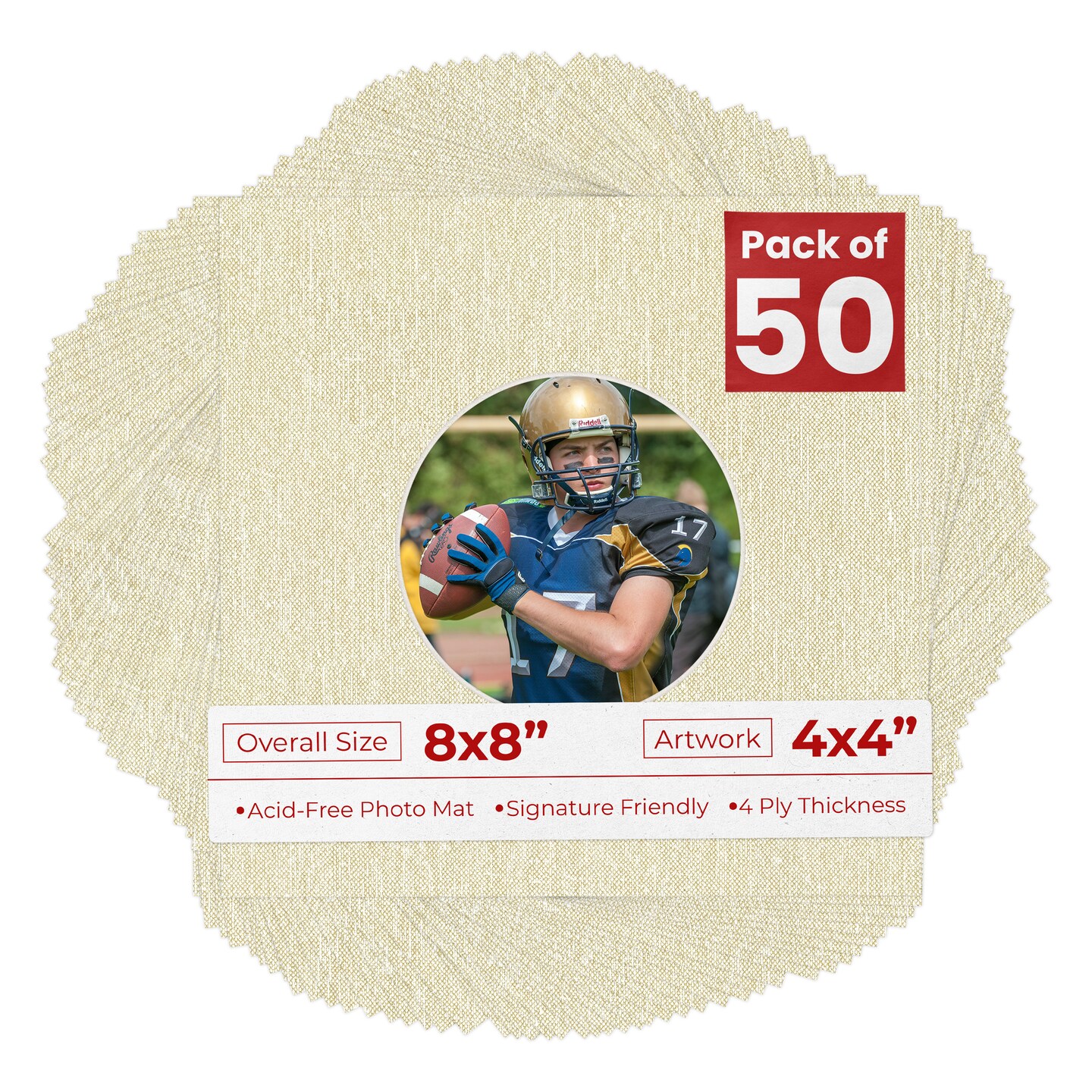 Off White Canvas Mat Board for 8x8 Frames - Circle Opening for 4x4 Photos