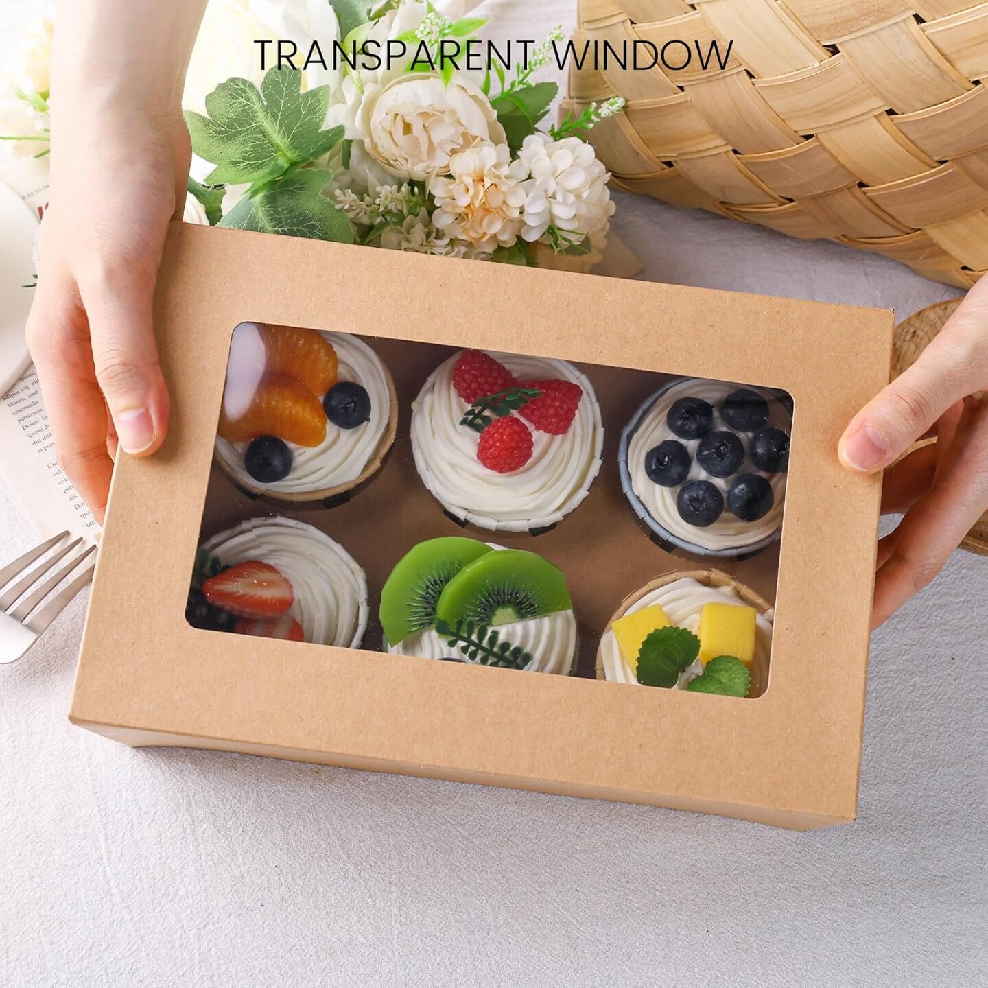 6 Pack Cupcake Boxes, 9.5x6.3x3inch Cupcake Containers Brown Cupcake Carrier with Inserts 6 Holders for Muffins Gift Treat Box Bulk