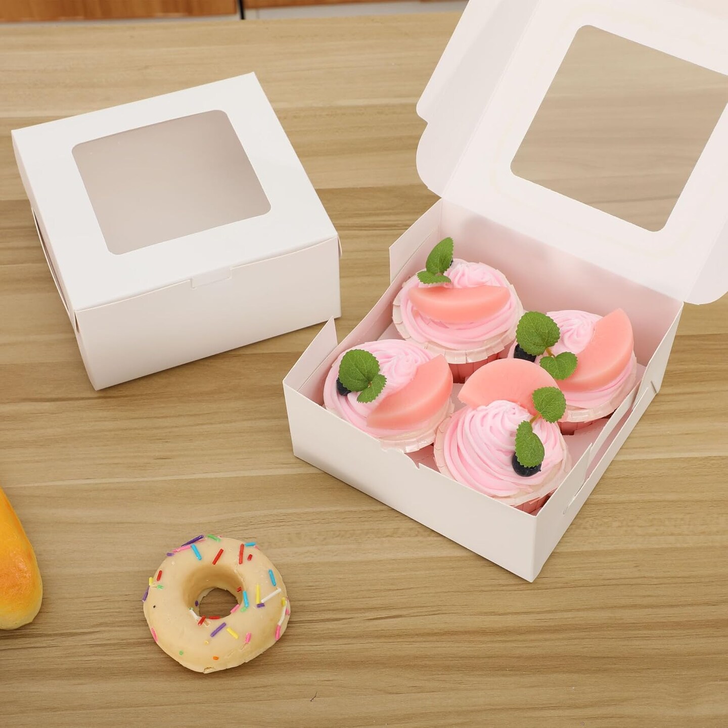 20Packs- 4 Count White Cupcake Containers Bakery Cake Boxes, Birthday, Wedding, Auto-Popup Cupcake Boxes for personalized gift giving , Cookies, Baking Gift Display,cake boxes
