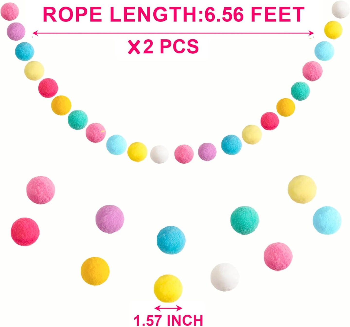 Easter Pom Pom Garland Decorations - Large Spring Felt Ball Garland for Mantle, Indoor Home Decor, Easter Tree Ornaments, Kids Room and Party Hanging Decor,13 Ft.