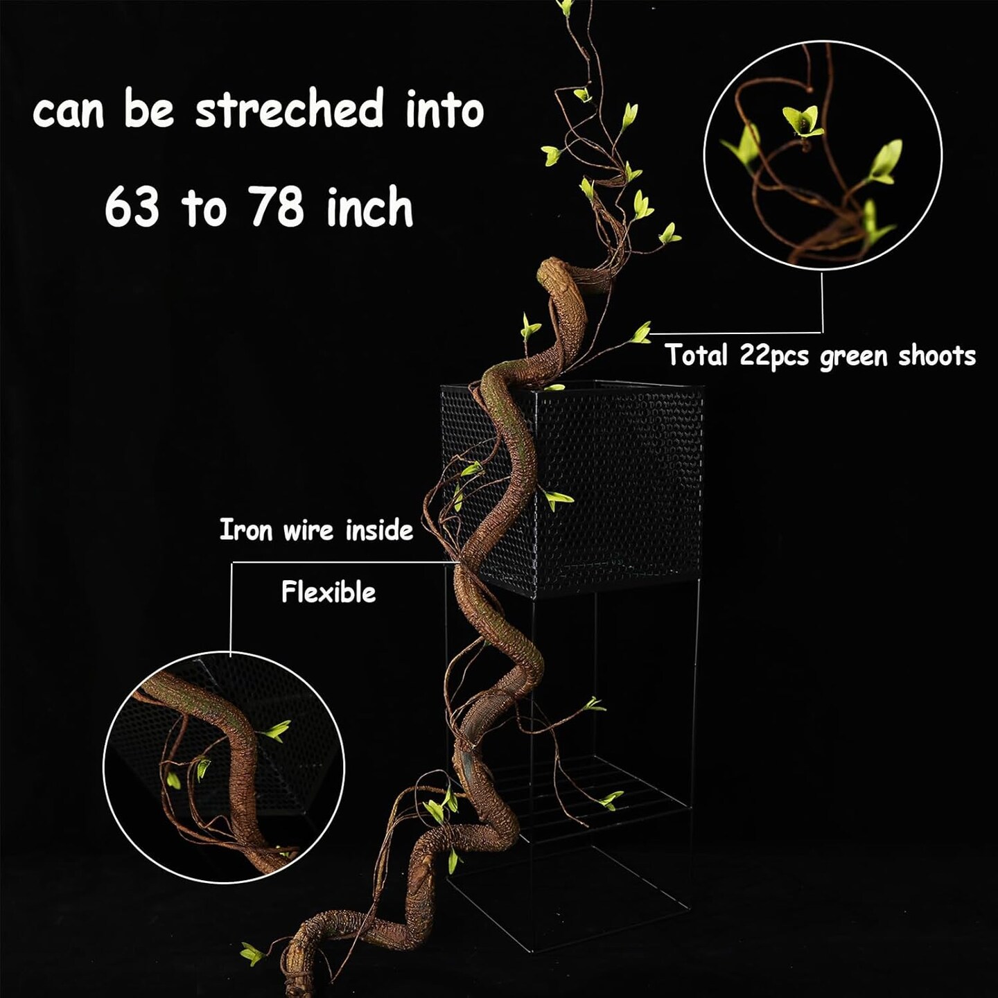 63in Artificial Tree Twigs Cane Vine Branches Fake Plants Trunk Garland with Leaves for Home Wedding Garden Wall Hanging