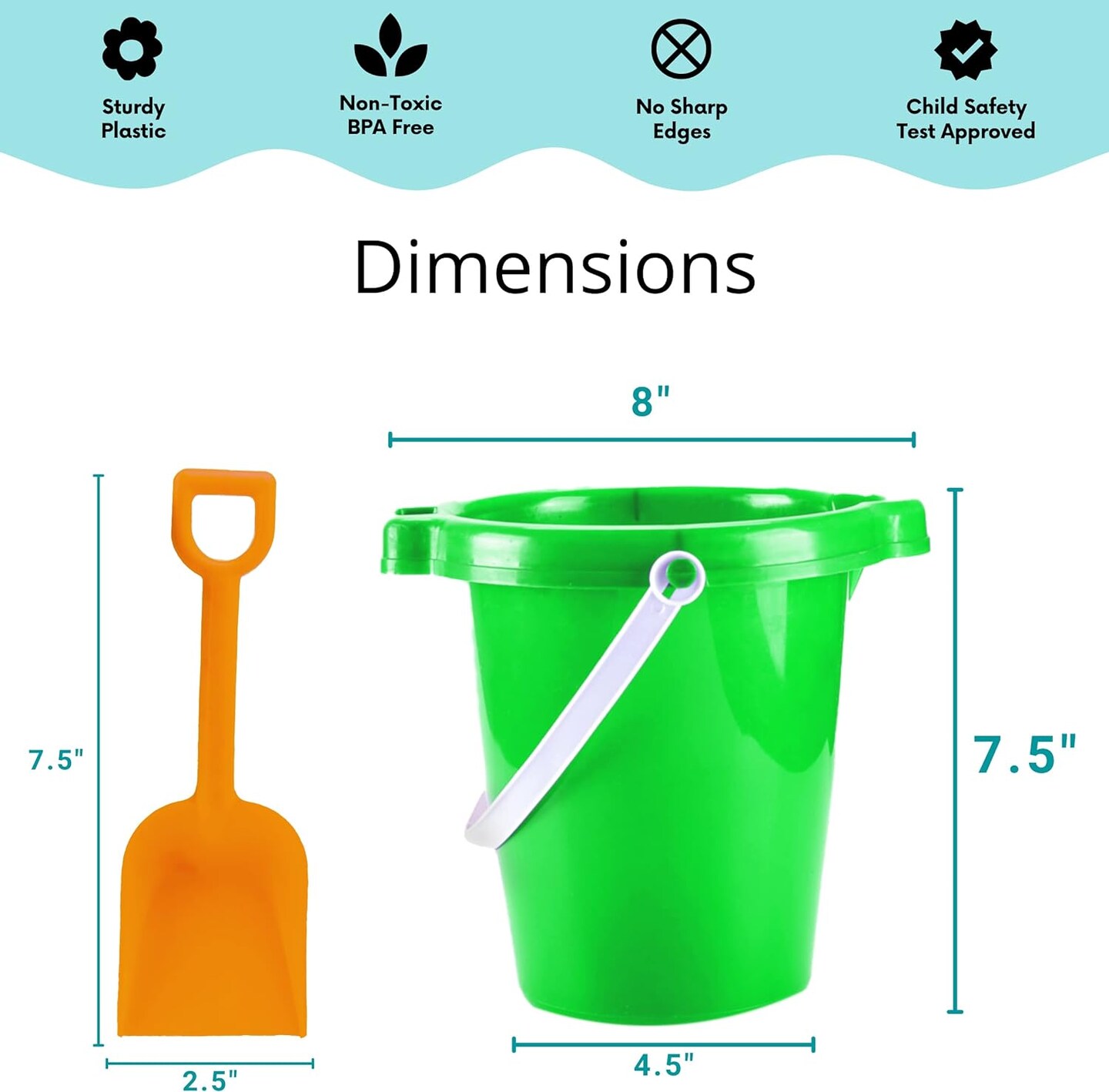 4E&#x27;s Novelty 2 Pack Beach Buckets with Shovels &#x2013; 7.5&#x22; Sand Buckets &#x26; Shovels for Sand &#x26; Outdoor Play