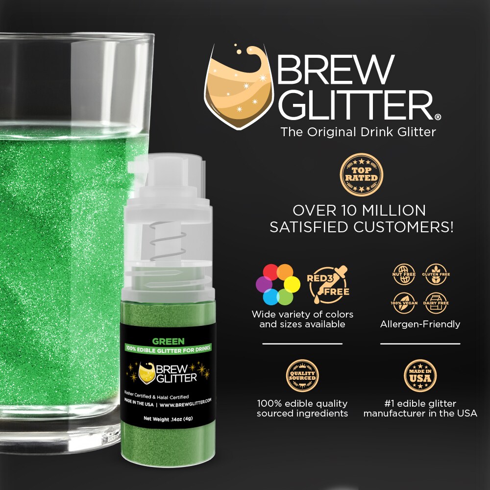 Brew Glitter - Green Edible Drink Glitter (4g, Mini Spray Pump) for Beer, Cocktails and Beverages