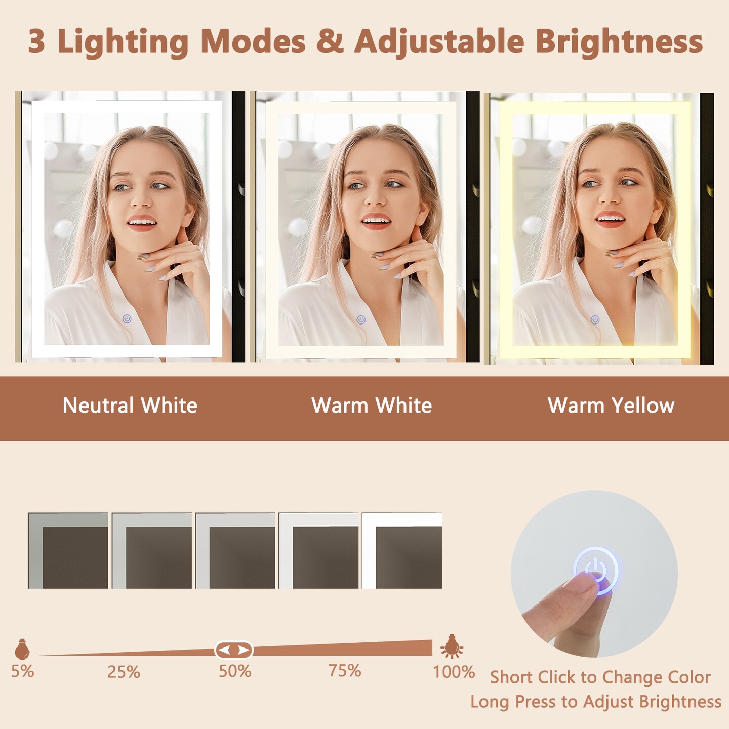 Black Vanity Table Set LED Mirror Makeup Desk With Stool Charging Ports