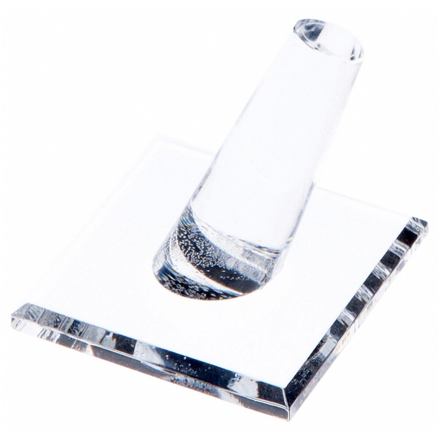 Plymor Clear Acrylic Ring Finger Display, Single on Square Base, 2" W x 2" D x 1.75" H