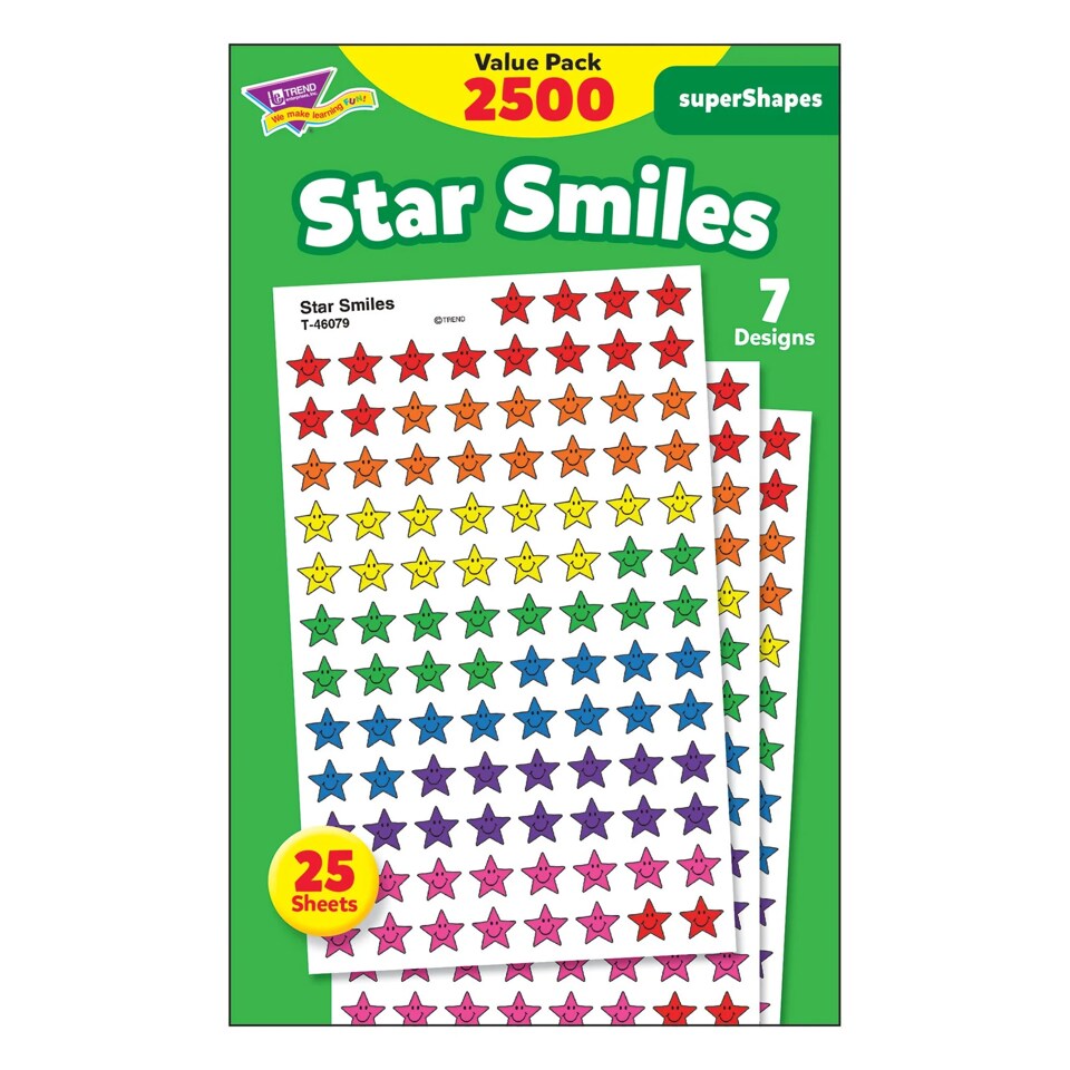 Star Smiles superShapes® Stickers Value Pack – 2500 Count, Classroom Reward Stickers