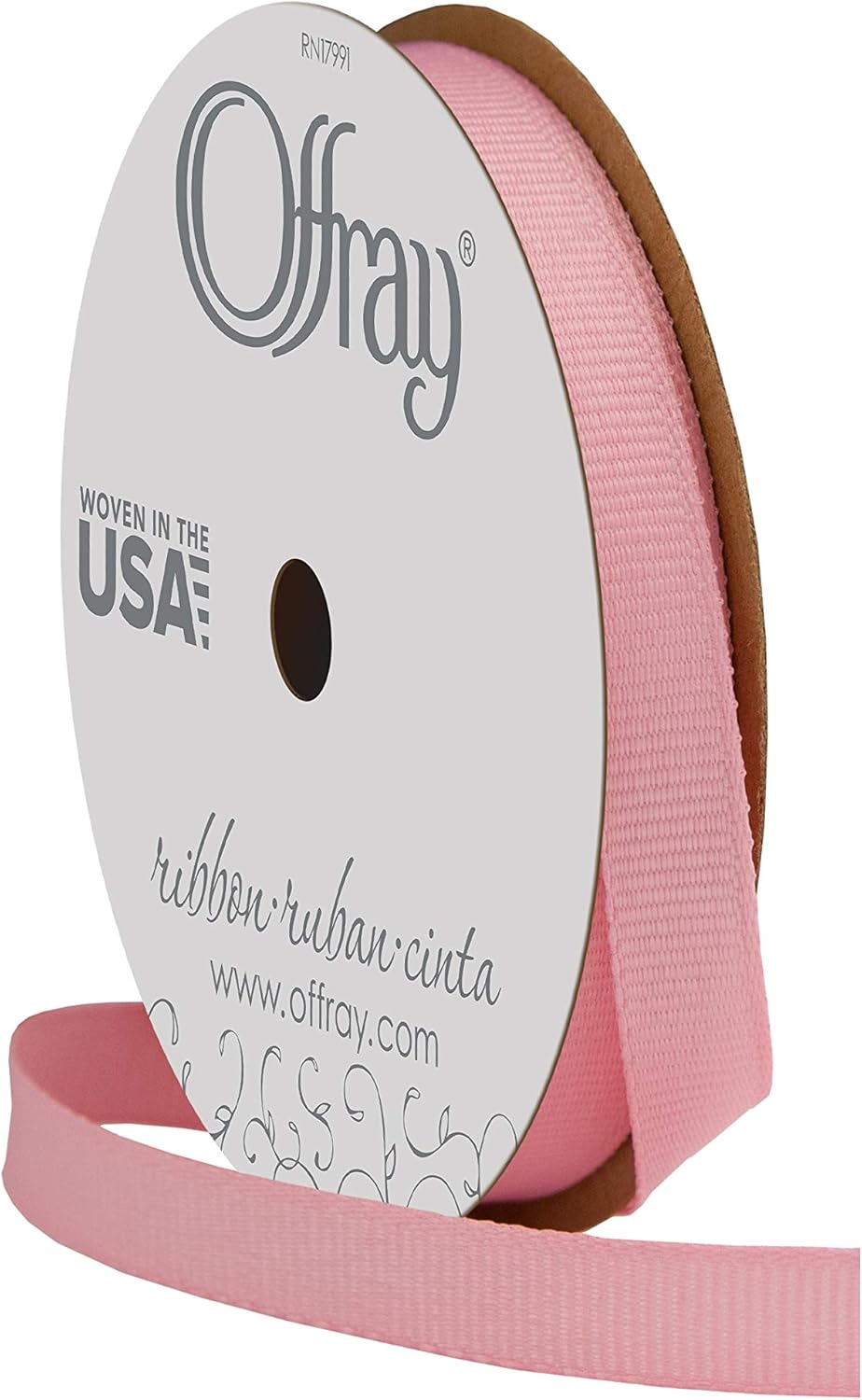 Offray 63033 3/8&#x22; Wide Grosgrain Ribbon, 3/8 Inch x 18 Feet, Pink