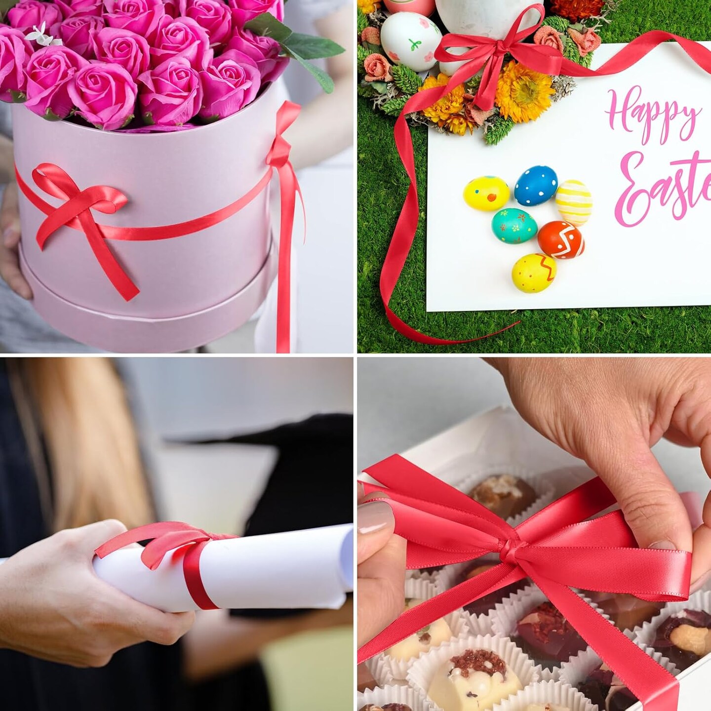 3/8" Red Satin Ribbon, 50 Yards Ribbon for Gift Wrapping, Fabric Ribbons