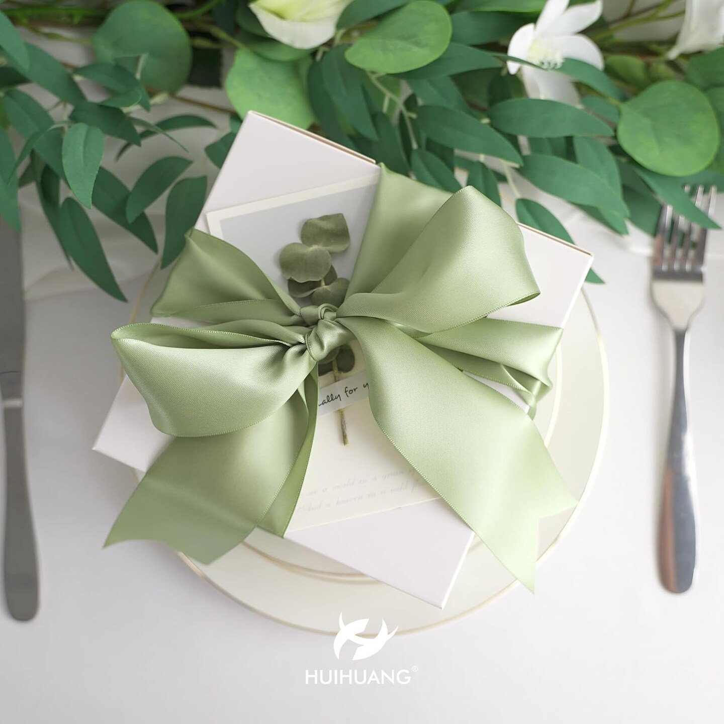 2-Inch Sage Green Double Face Satin Ribbon (25 Yards) - Premium Dusty Sage Silk-Finish Ribbon for Wedding Invitations, Luxury Gift Wrapping, Flower Bouquet Wraps, Hair Bows, and DIY Home Decor