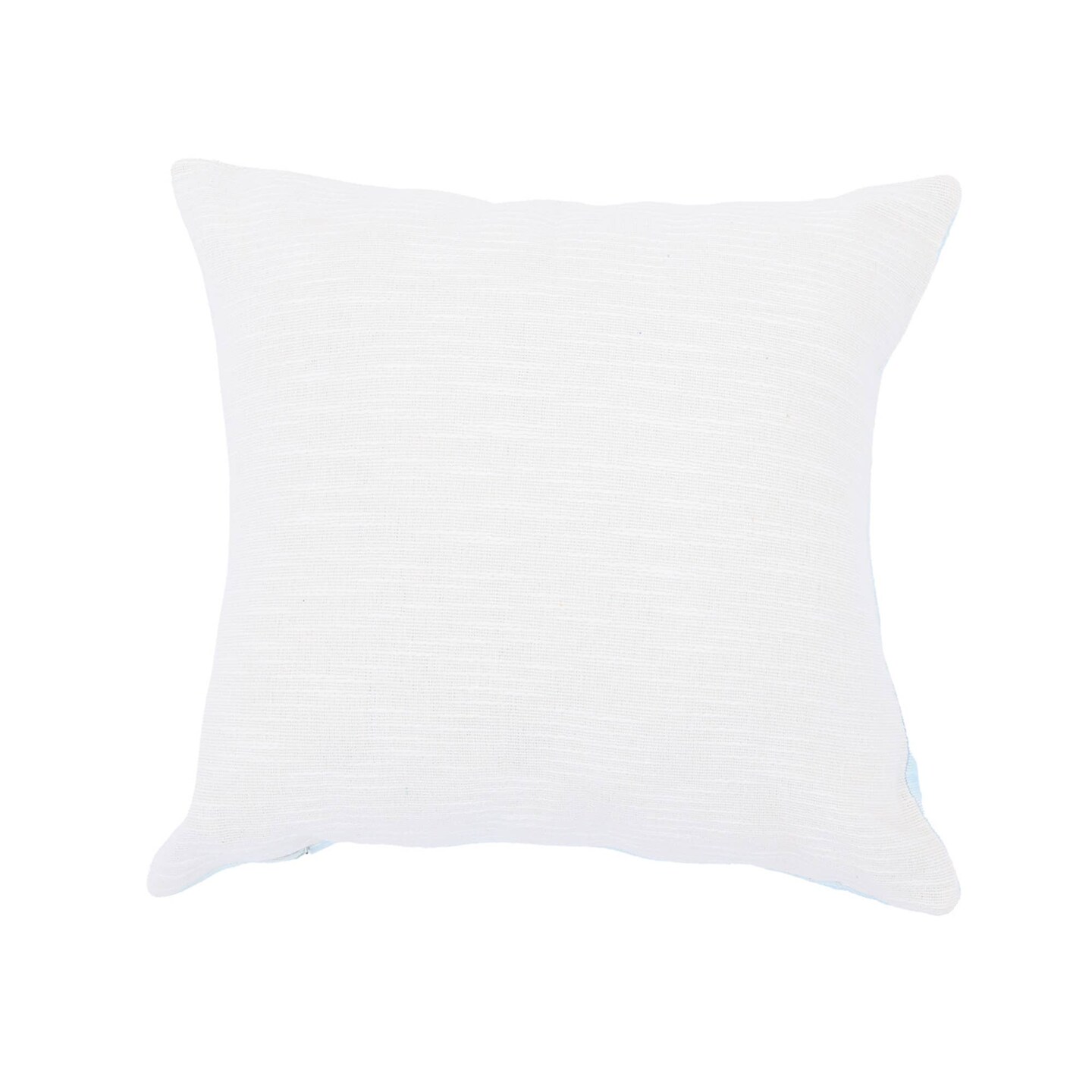 Handcrafted Print and Beadwork Seashell Throw Pillow-Blue &#x26; Ivory 18&#x22;x18&#x22; Cushion