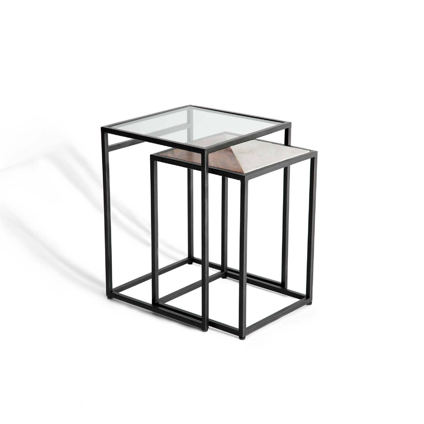 2-Piece Glass &#x26; Metal Nesting Table Set &#x2013; Modern Contemporary Tables for Stylish Living