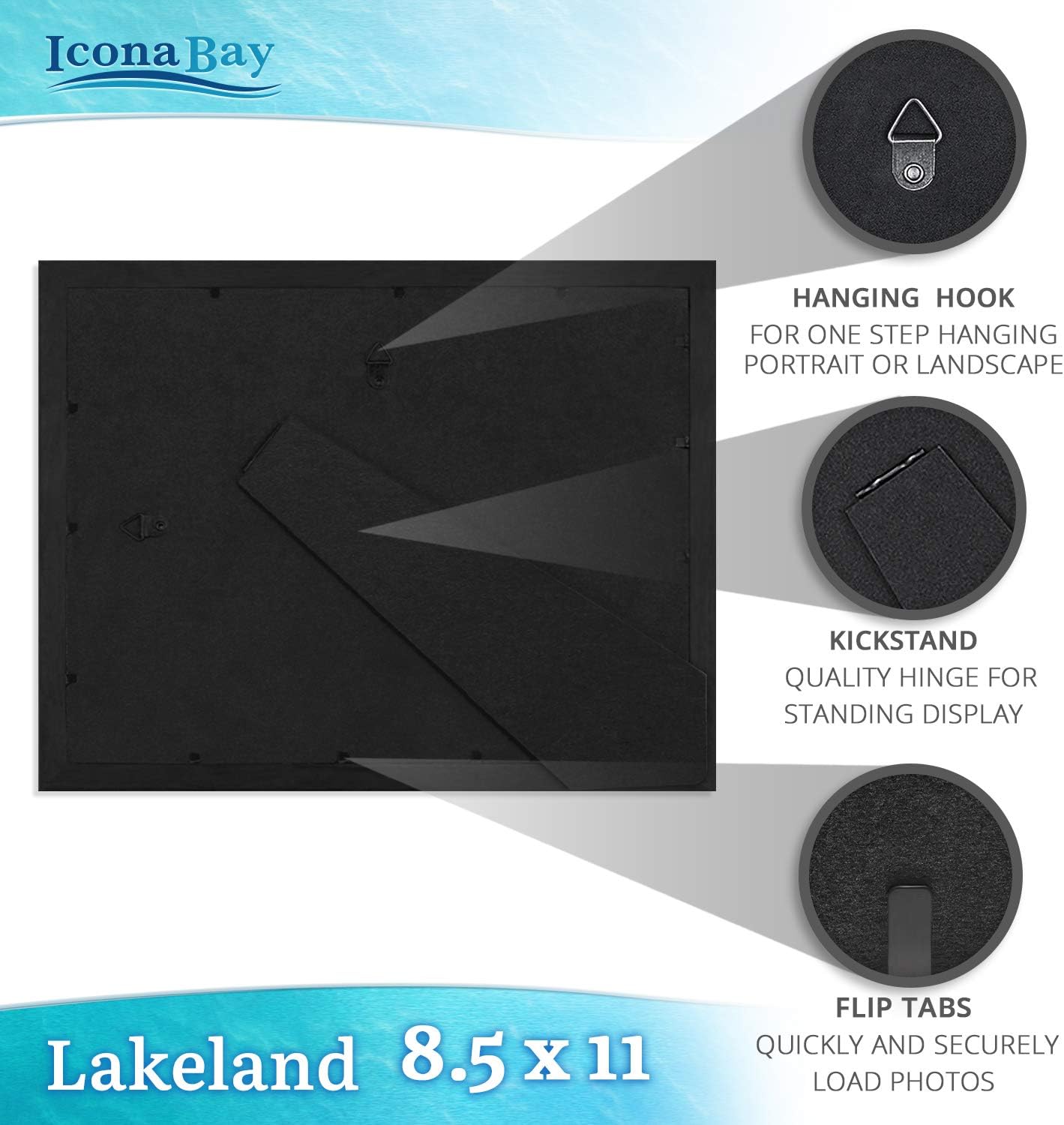 8.5x11 Certificate Frames - Black, 6 Pack - Contemporary Diploma Frames 8.5 x 11 - Composite Wood Document Frames for Walls or Table Top - Lakeland Collection