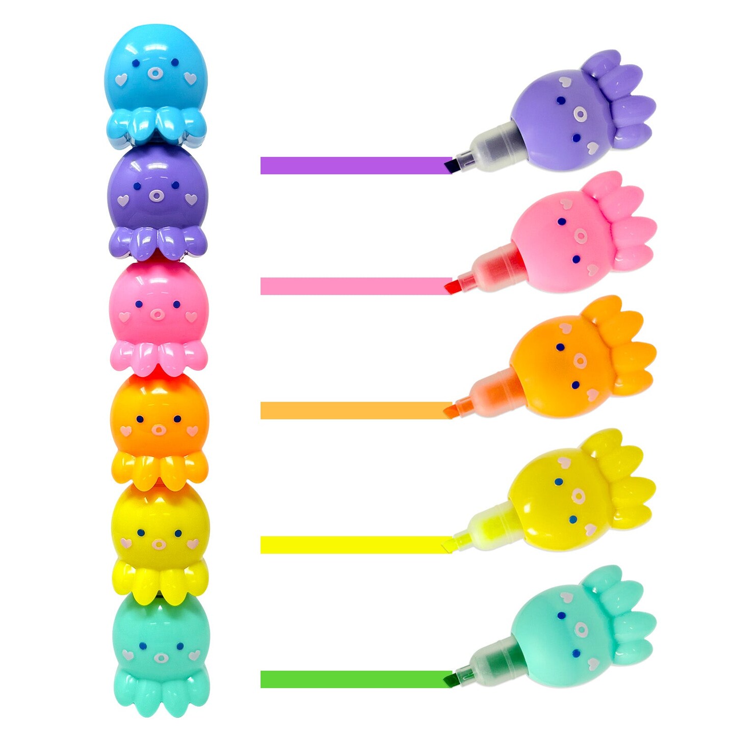 Wrapables Mini Stackable Highlighters, Cute Multi-color Markers, Octopus